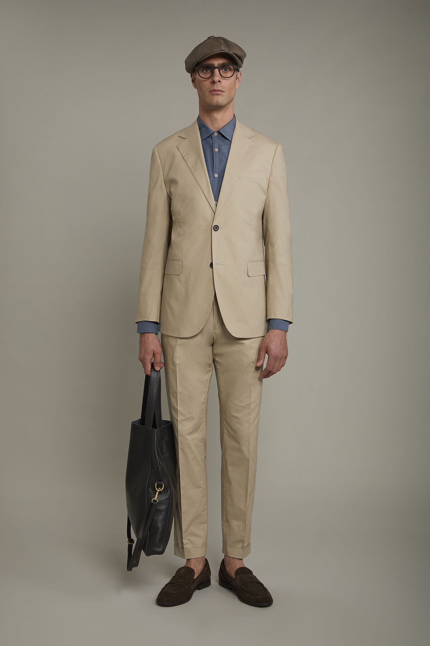 Single-breasted cotton regular fit solid color suit image number 0