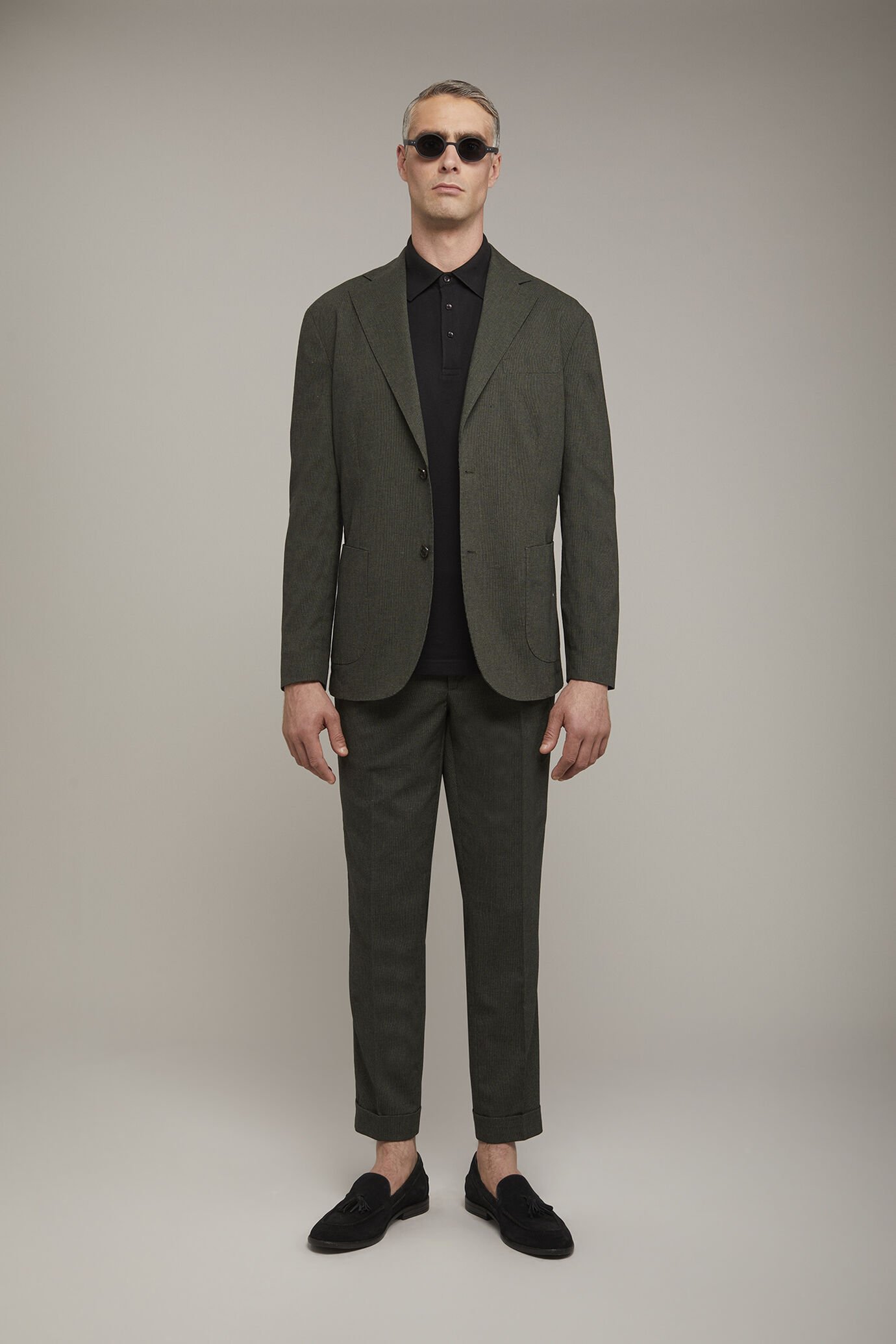 Men's unlined single-breasted blazer flap pockets fabric with micro houndstooth pattern regular fit image number 0