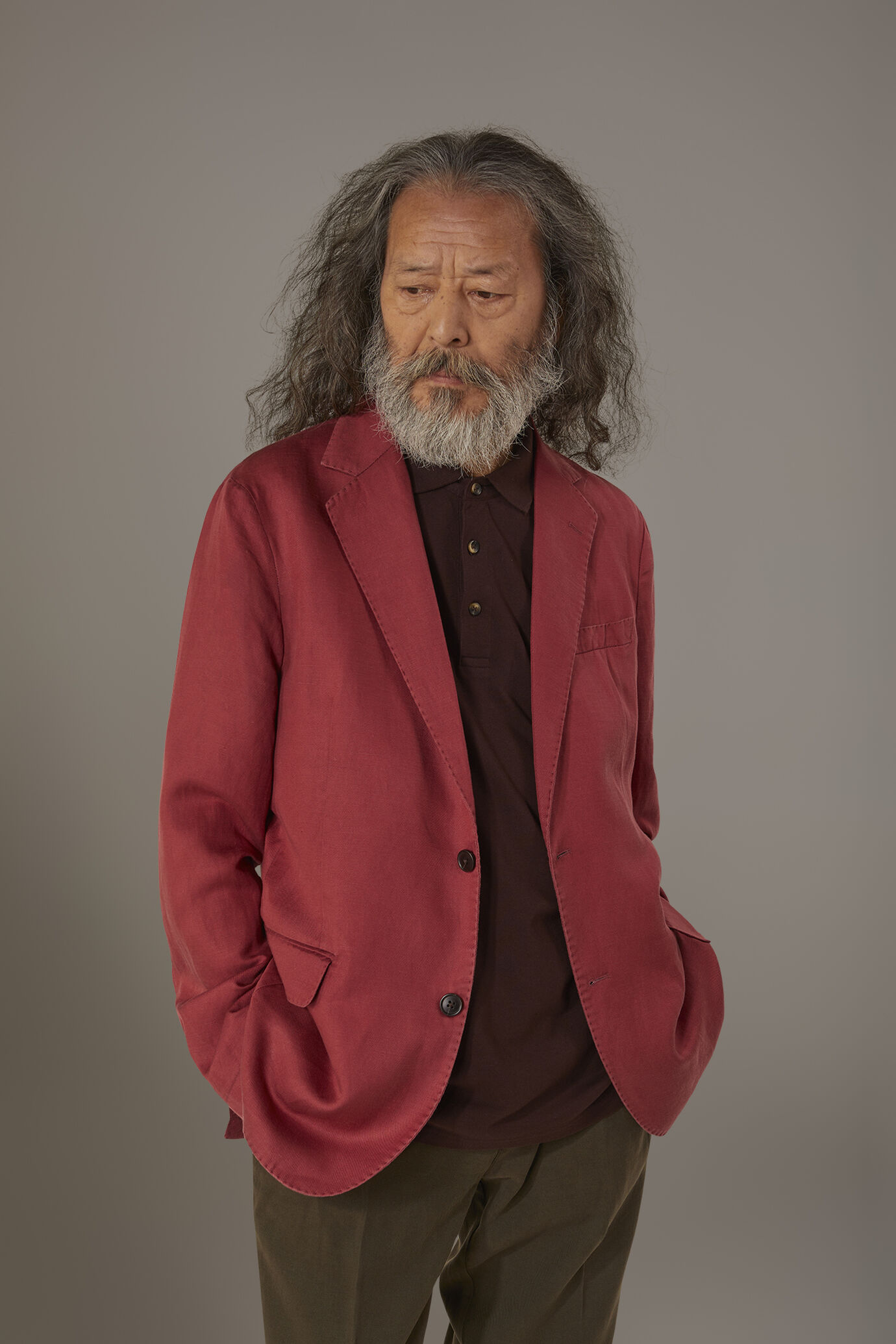 Single breasted linen blend jacket with flap pocket image number 0