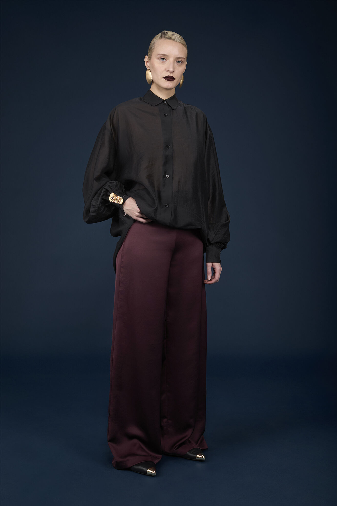 Pantalone donna palazzo con cerniera sul fianco image number 0