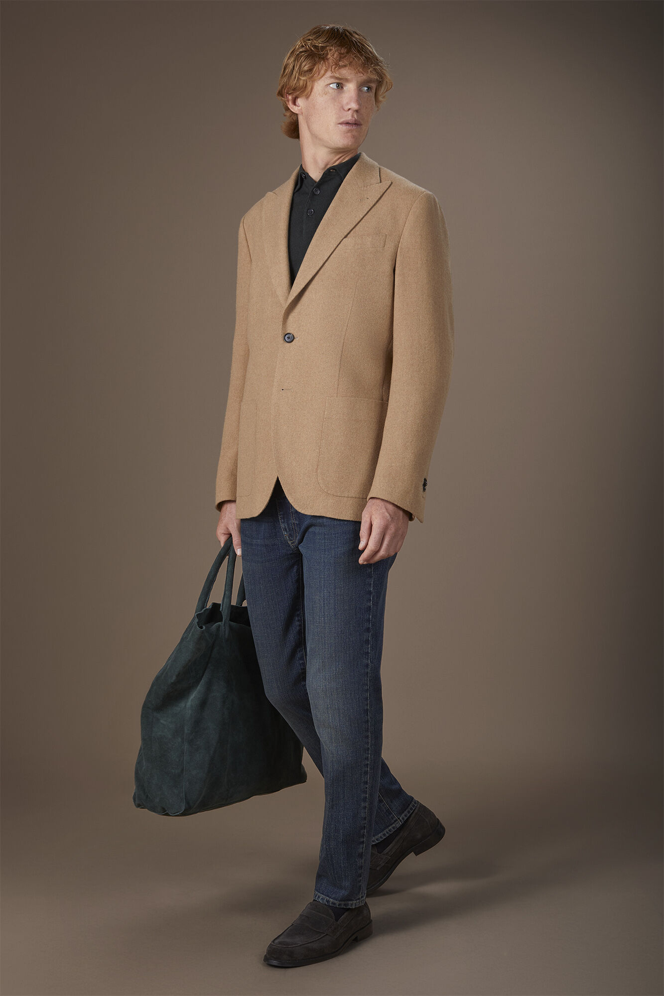 Men's single-breasted jacket in wool blend with herringbone