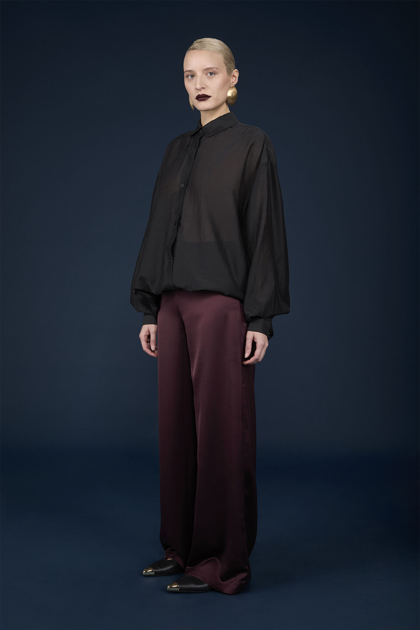 Pantalone donna palazzo con cerniera sul fianco image number 1