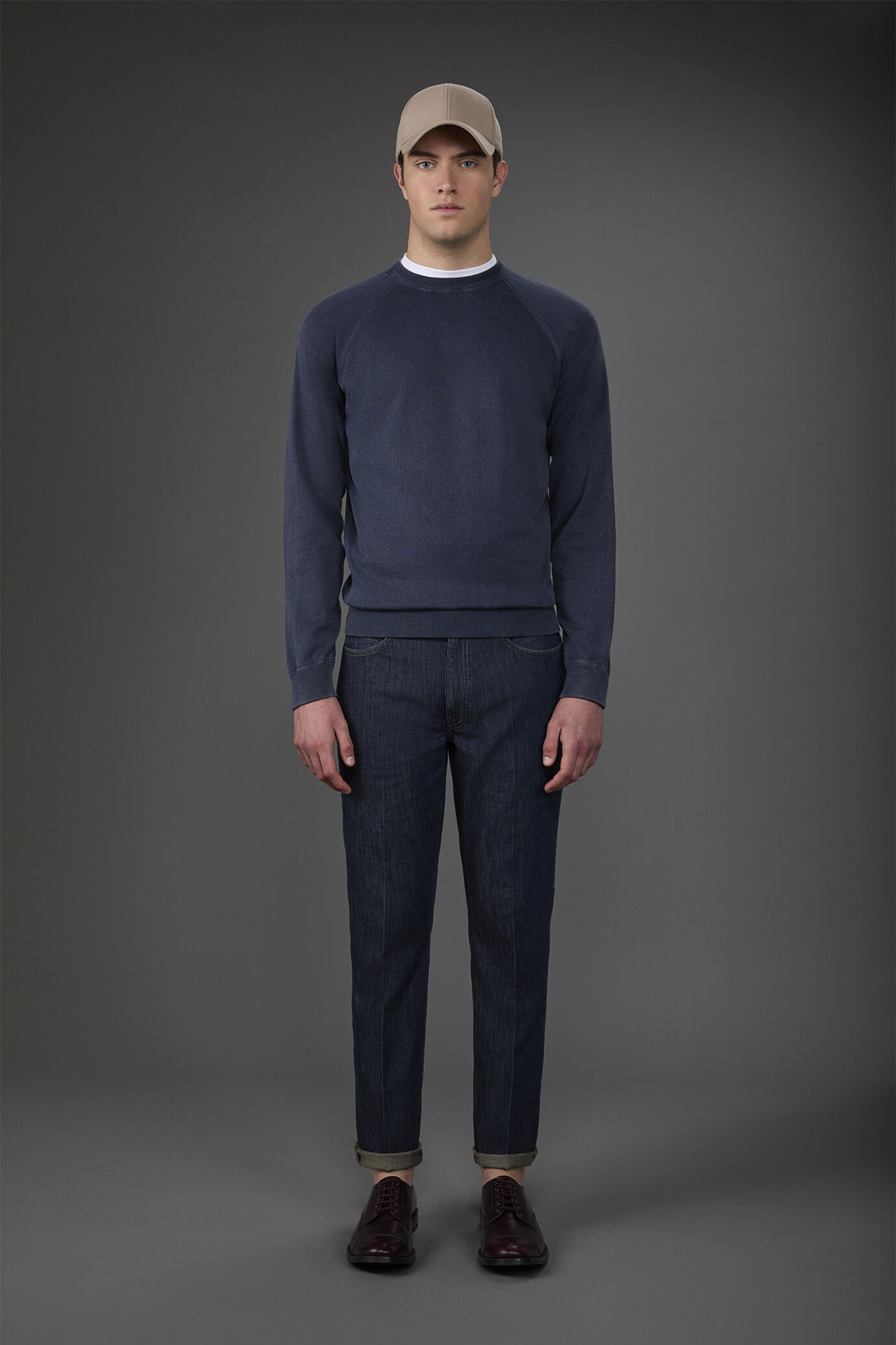 Herren-Pullover mit Rundhalsausschnitt aus reiner Baumwolle mit Raglanärmeln image number 0