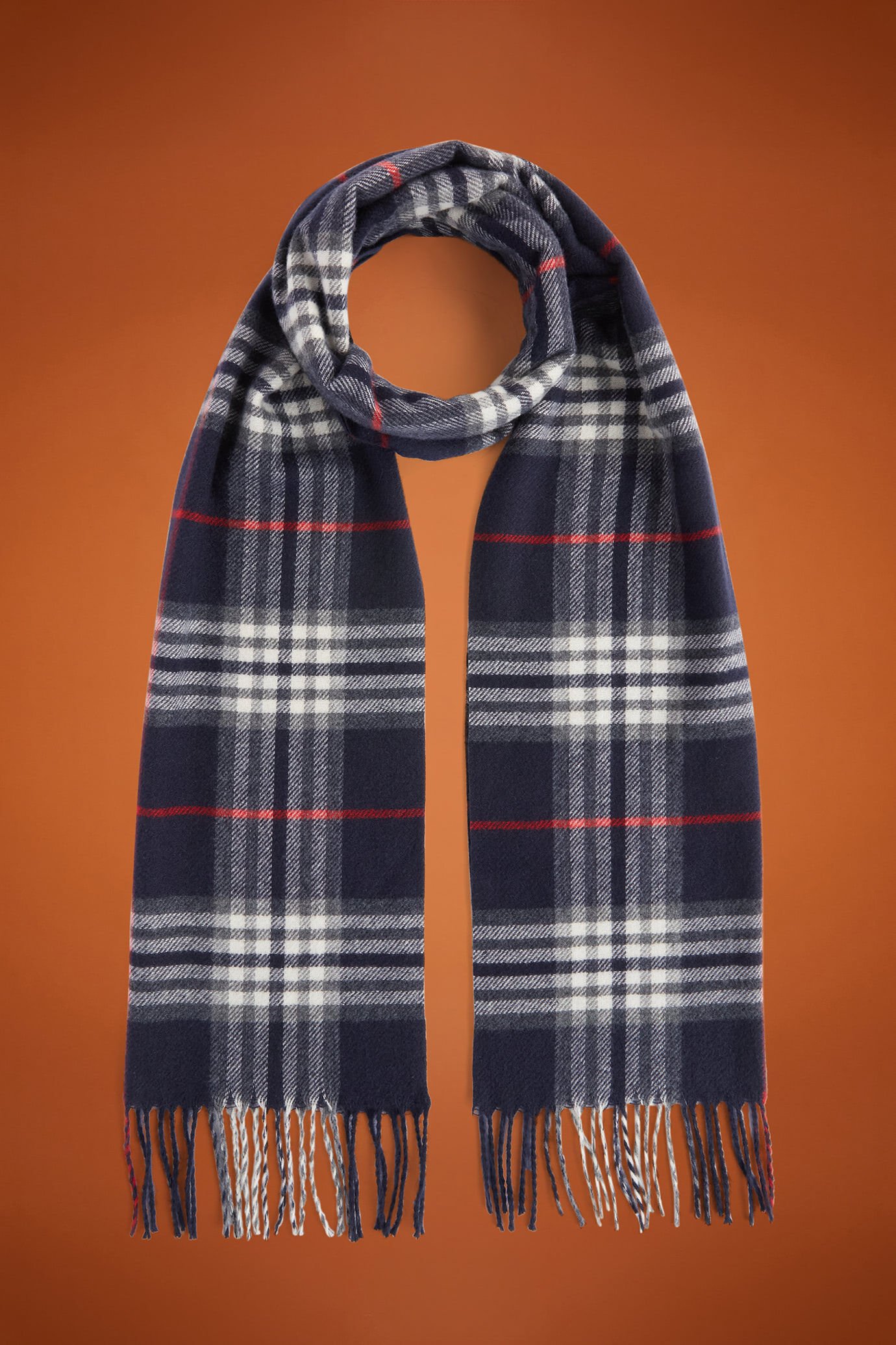 Men's checked scarf with fringes