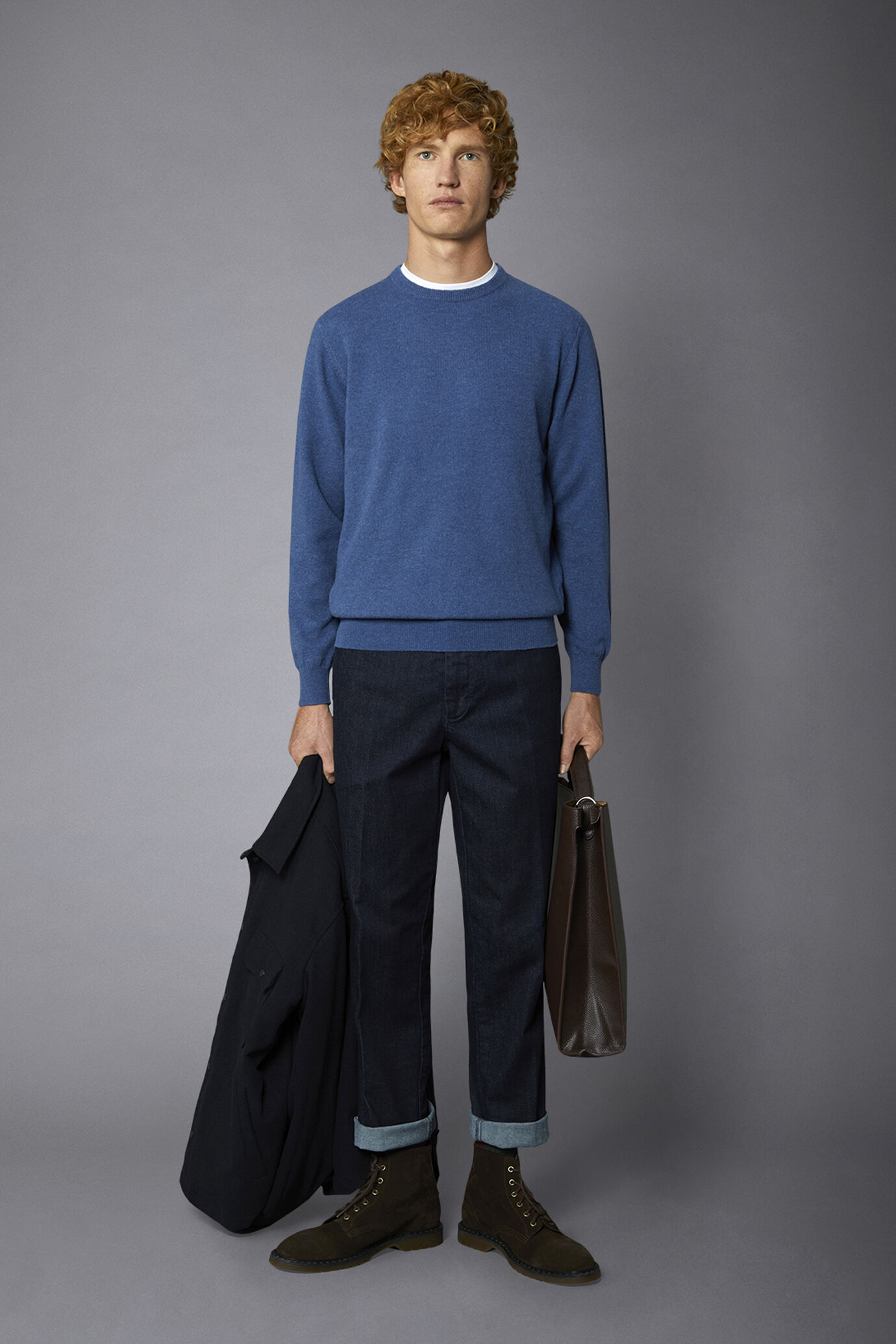 Men's crew neck wool blend lambswool regular fit sweater