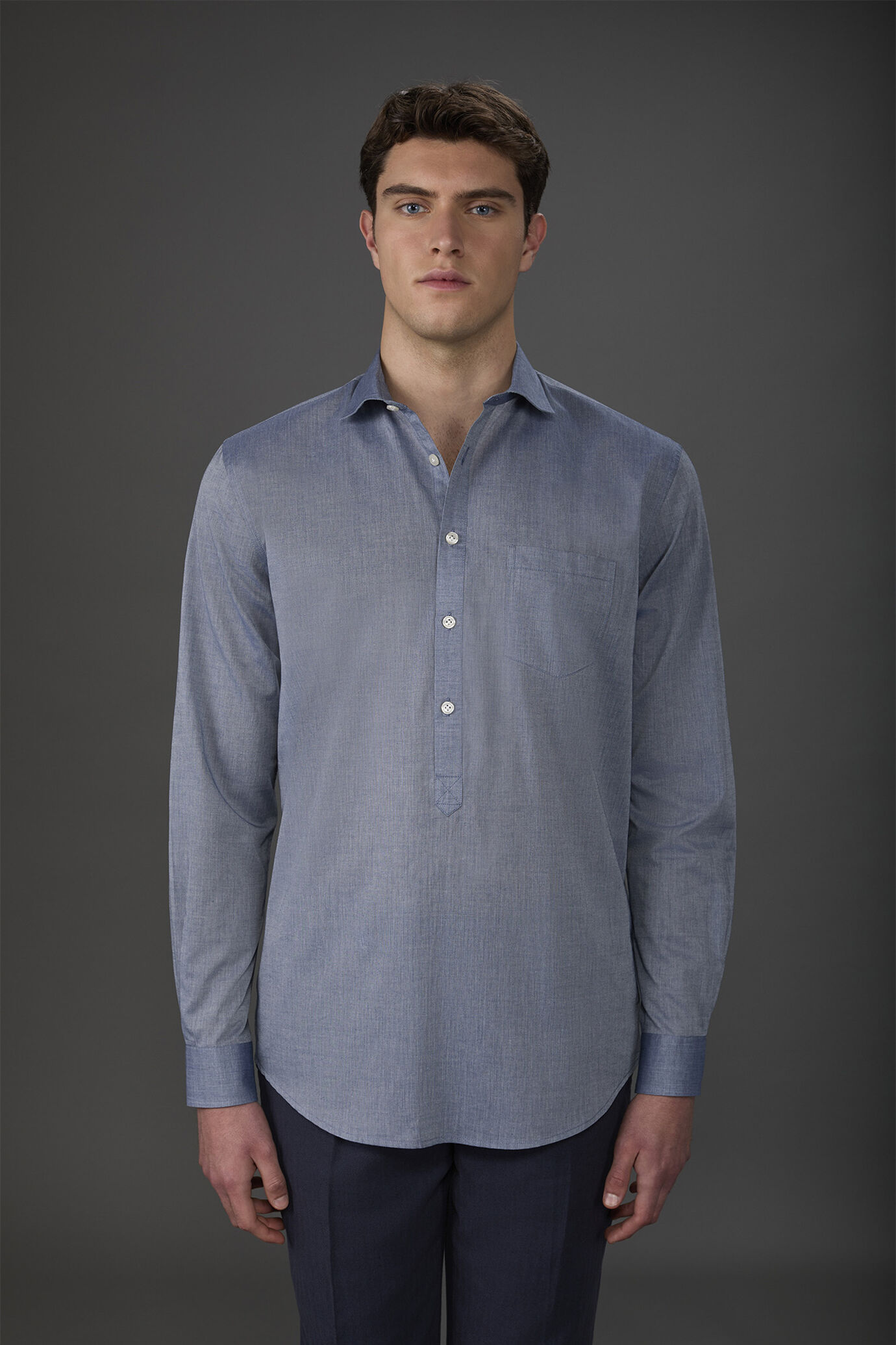 Camicia uomo casual button down nascosto tessuto in mussola lavato image number 0