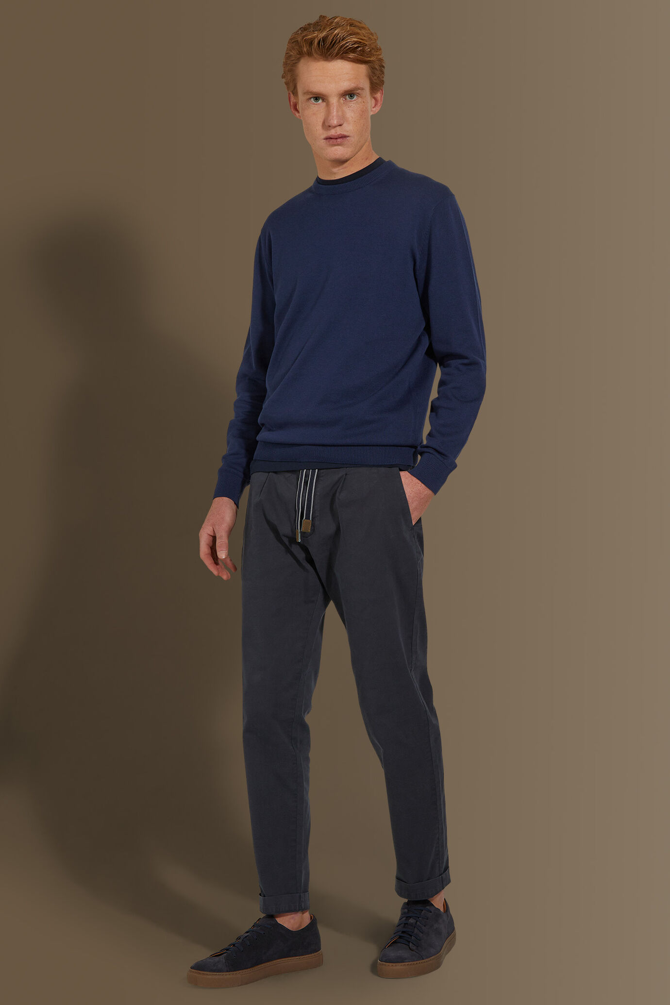 Pantalone uomo con elastico in vita e laccetti image number 0