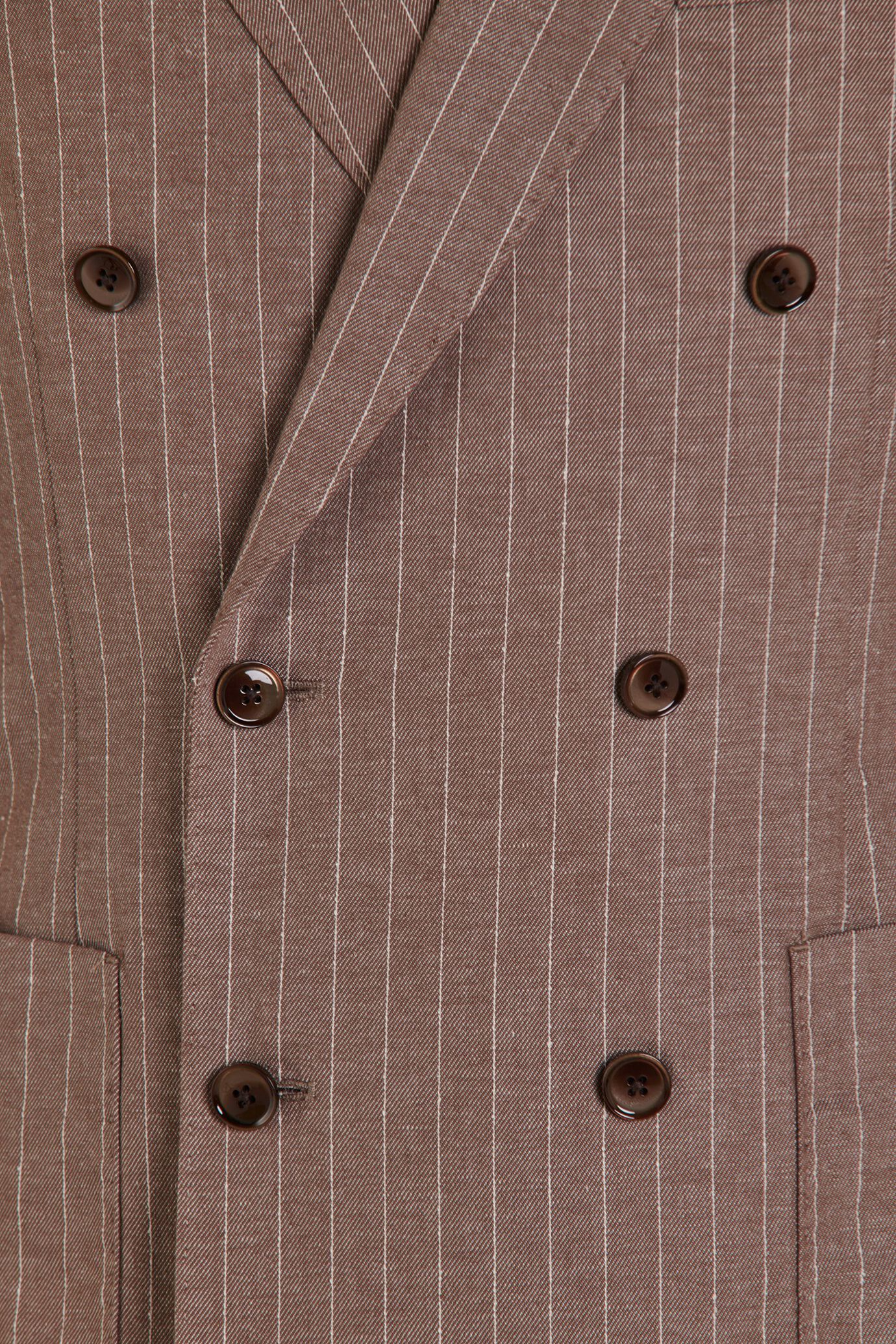 Double breasted jacket peak lapel pinstripepatch pocketslinen cotton blend image number 3