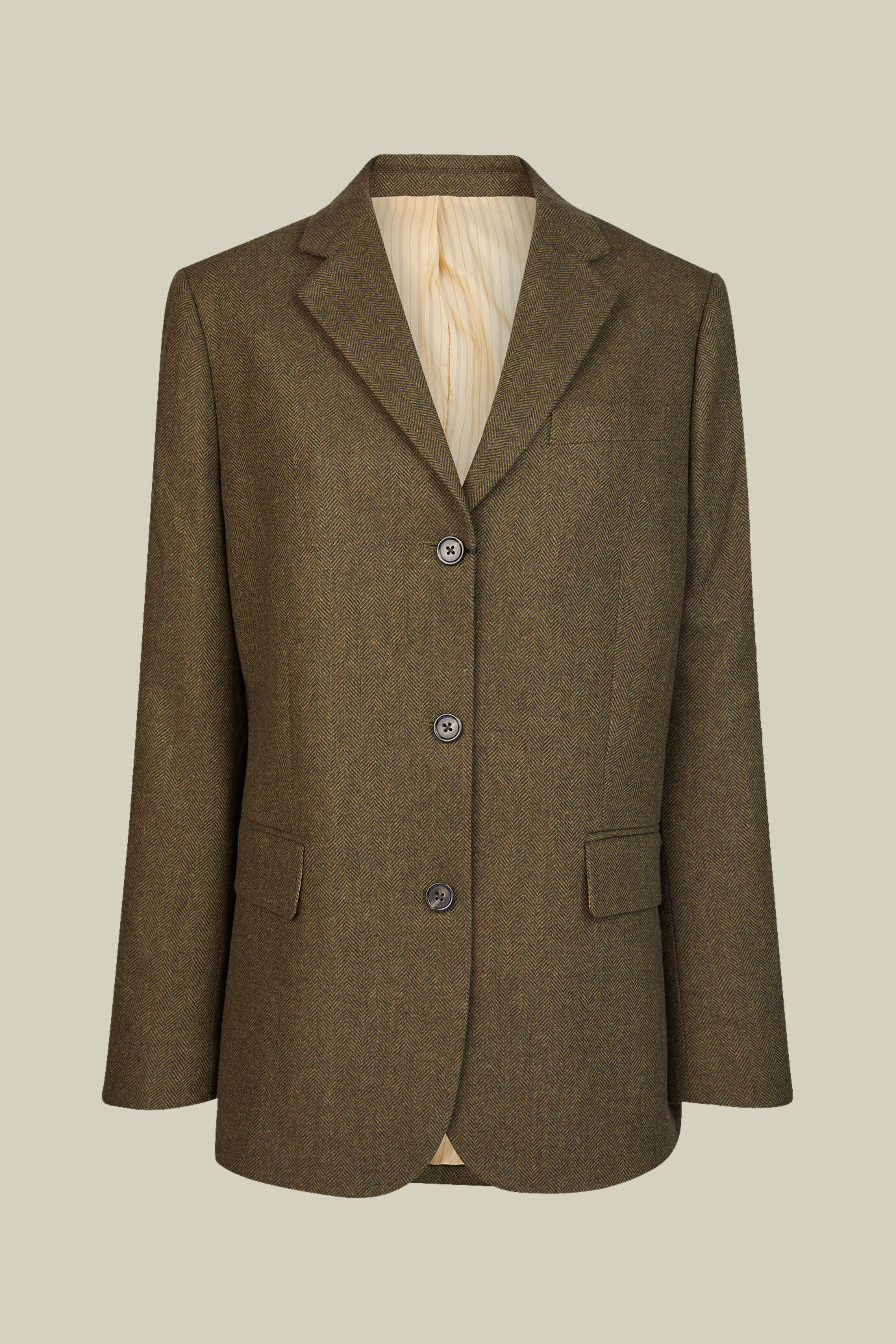 Women's regular fit single-breasted jacket with 3 buttons in herringbone wool blend fabric