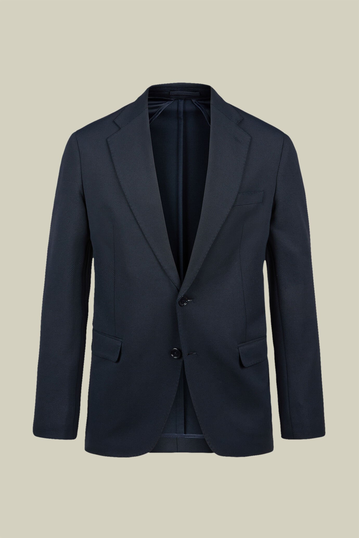 Abito uomo monopetto con tessuto jersey e disegno occhio di pernice regular fit