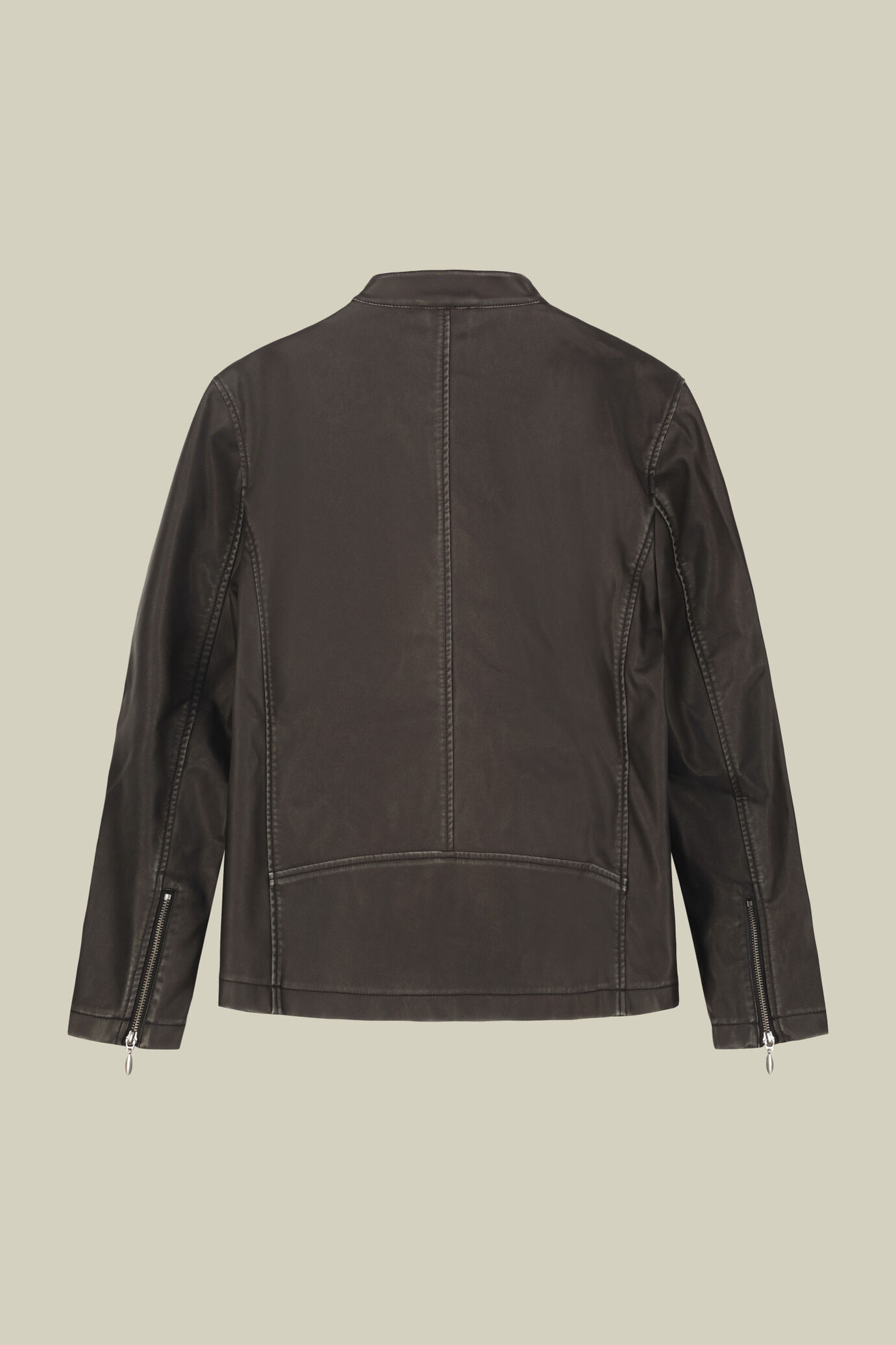 Herren-Bikerjacke aus Kunstleder mit Koreanischem Kragen reguläre Passform image number 5