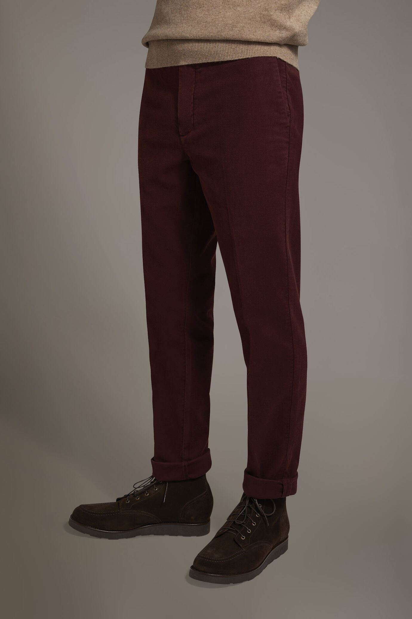 Regular fit chino trousers in moleskin fabric image number 2