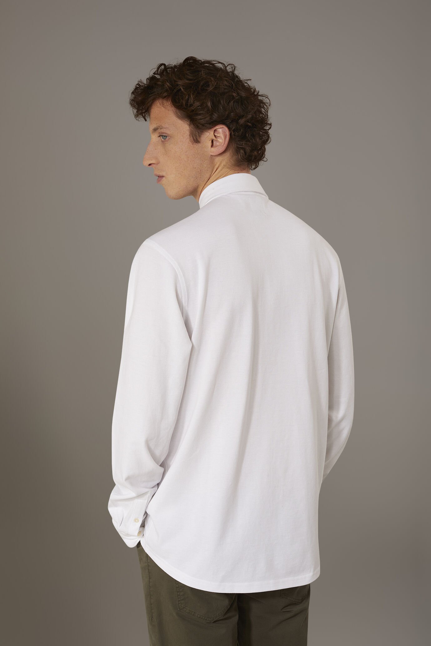 Poloshirt mit langen Ärmeln 100% Baumwolle Piqué einfarbig image number 2