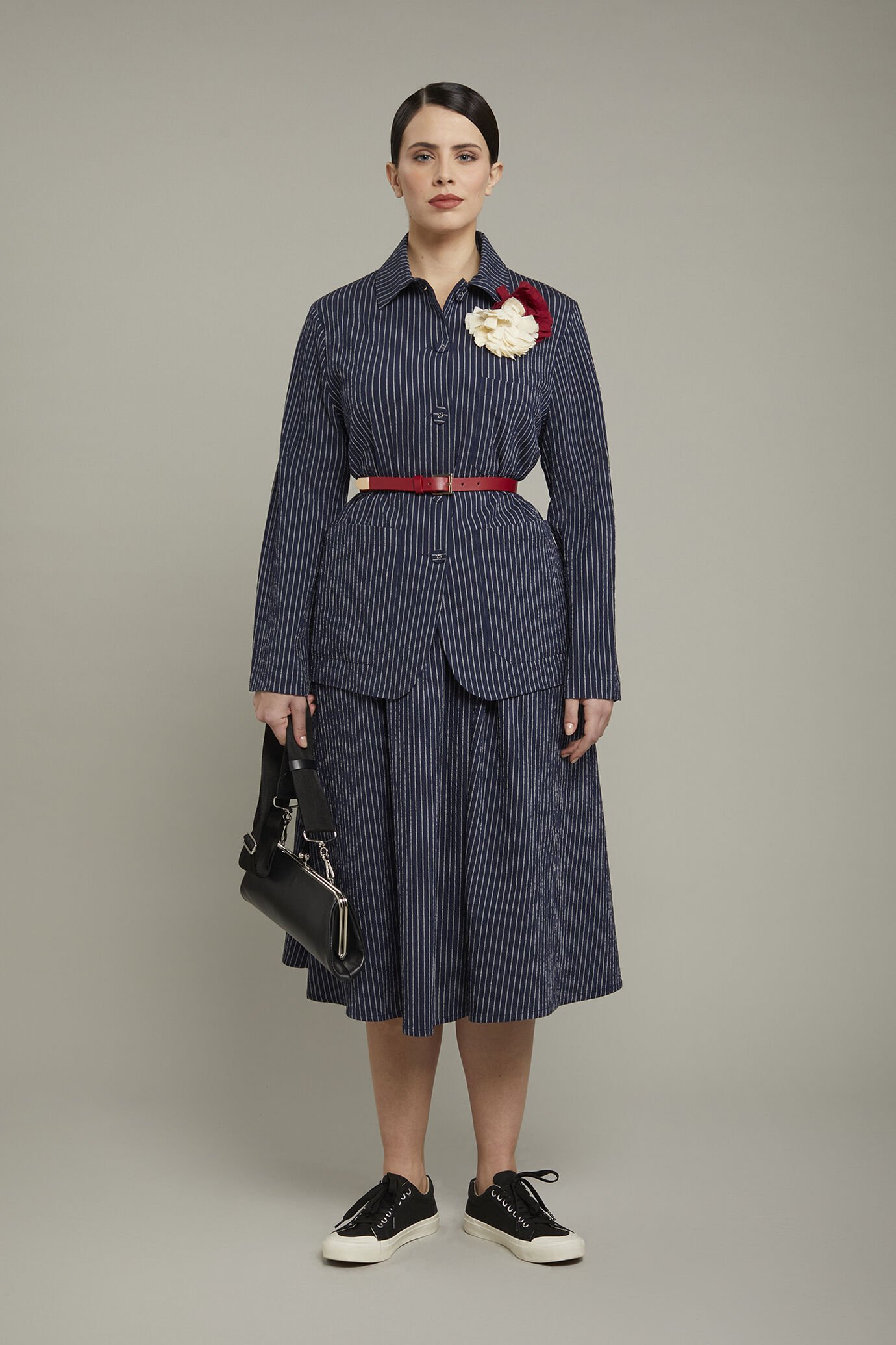 Giacca donna gessata in cotone stretch regular fit image number 0