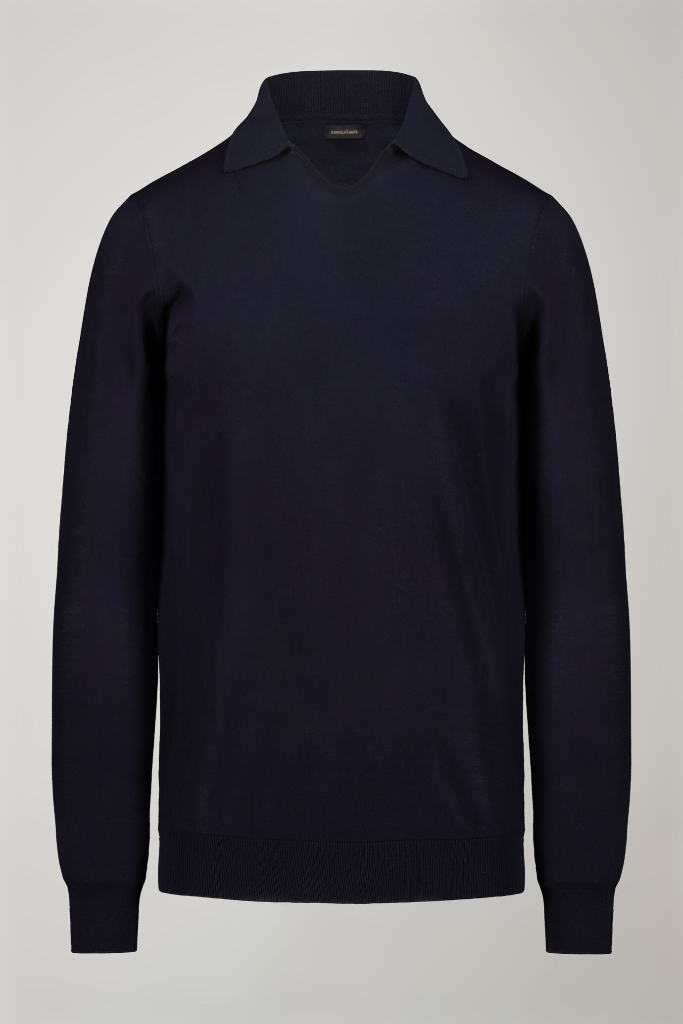 Herren-Poloshirt mit V-Ausschnitt aus 100 % Baumwollstrick und langen Ärmeln in normaler Passform image number 6