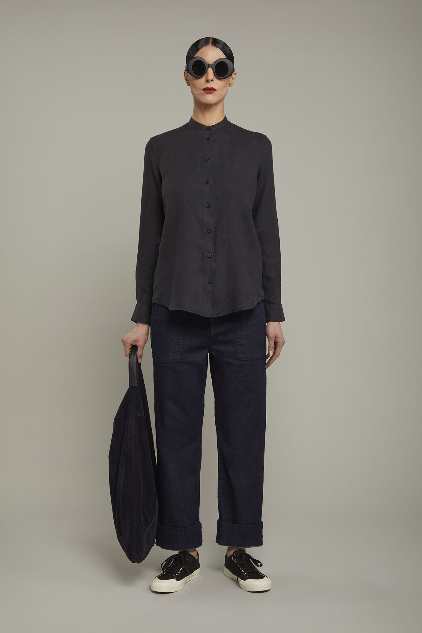 Camicia donna con collo coreano 100% lino image number 0