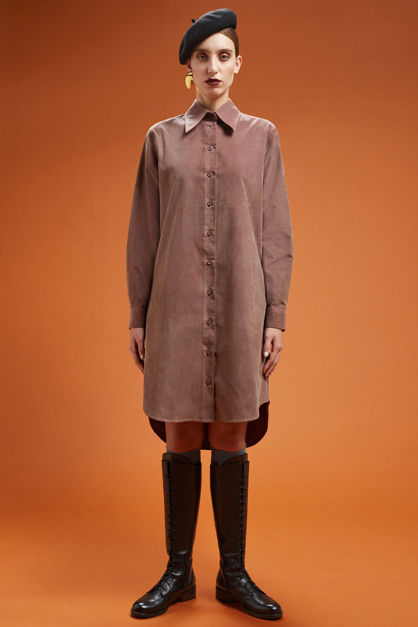 Abito donna chemisier in velluto 1000 righe regular fit image number 1