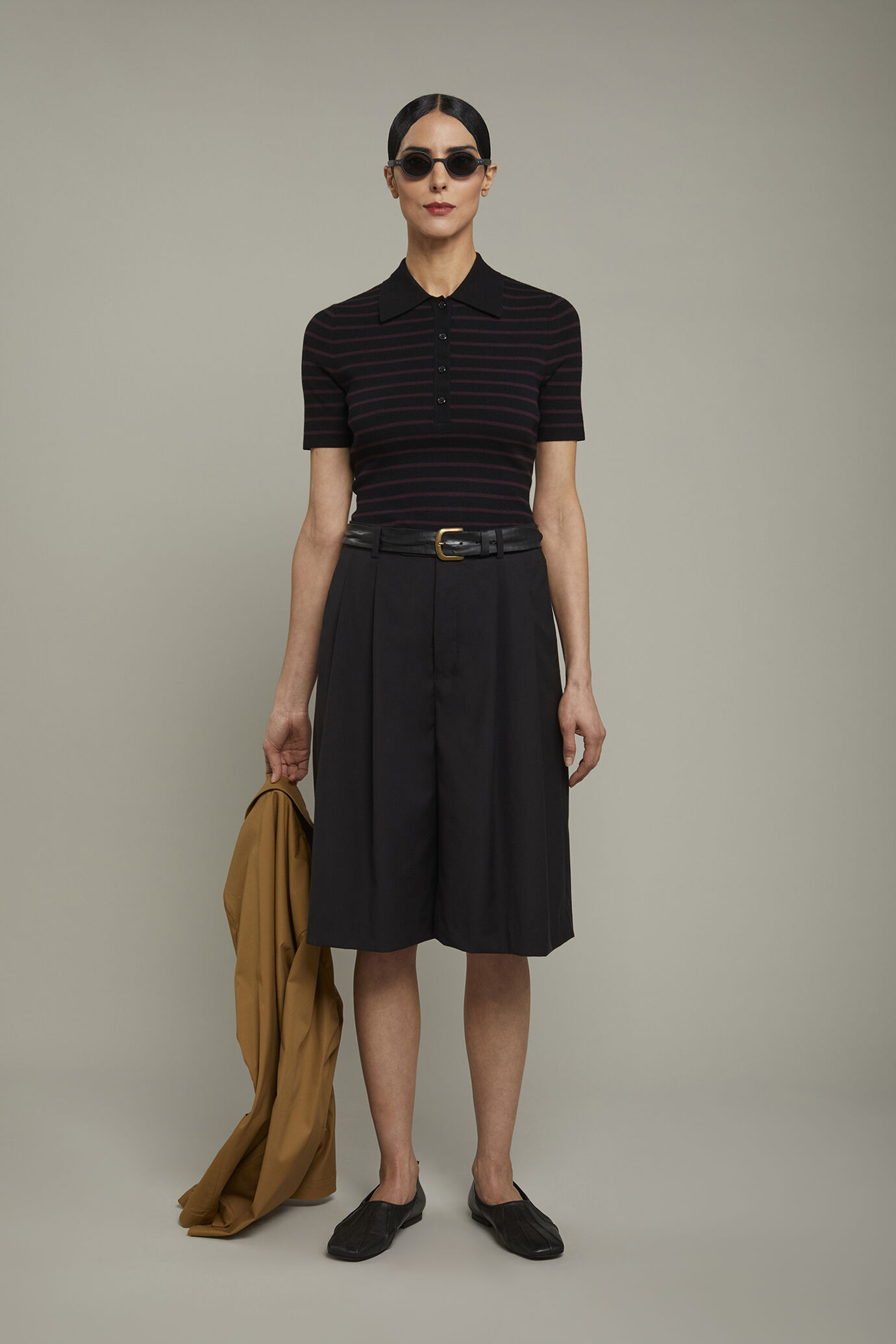 Women’s striped polo shirt with short sleeve image number 0