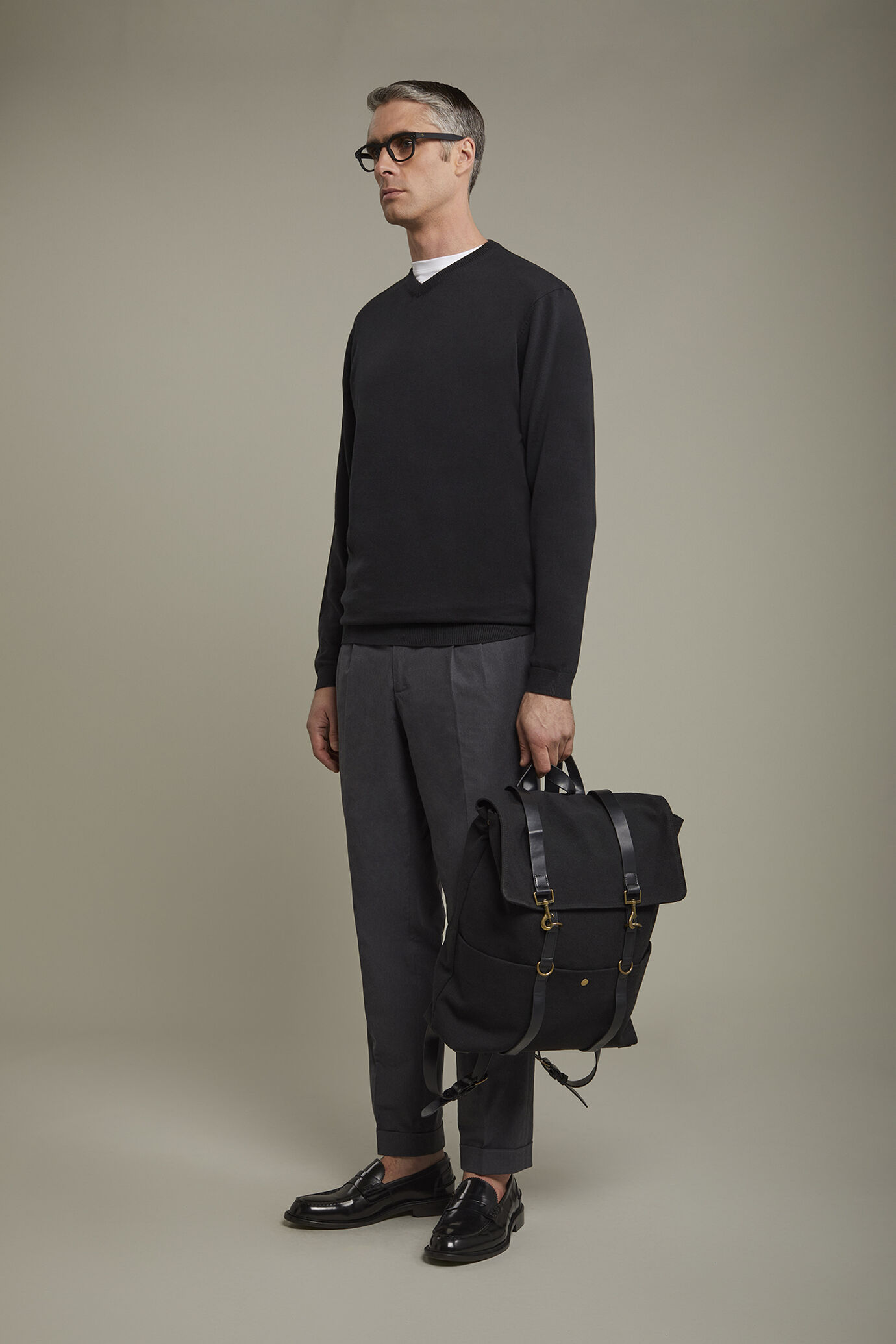 Herren-Pullover mit V-Ausschnitt aus 100 % Baumwolle in normaler Passform image number 1