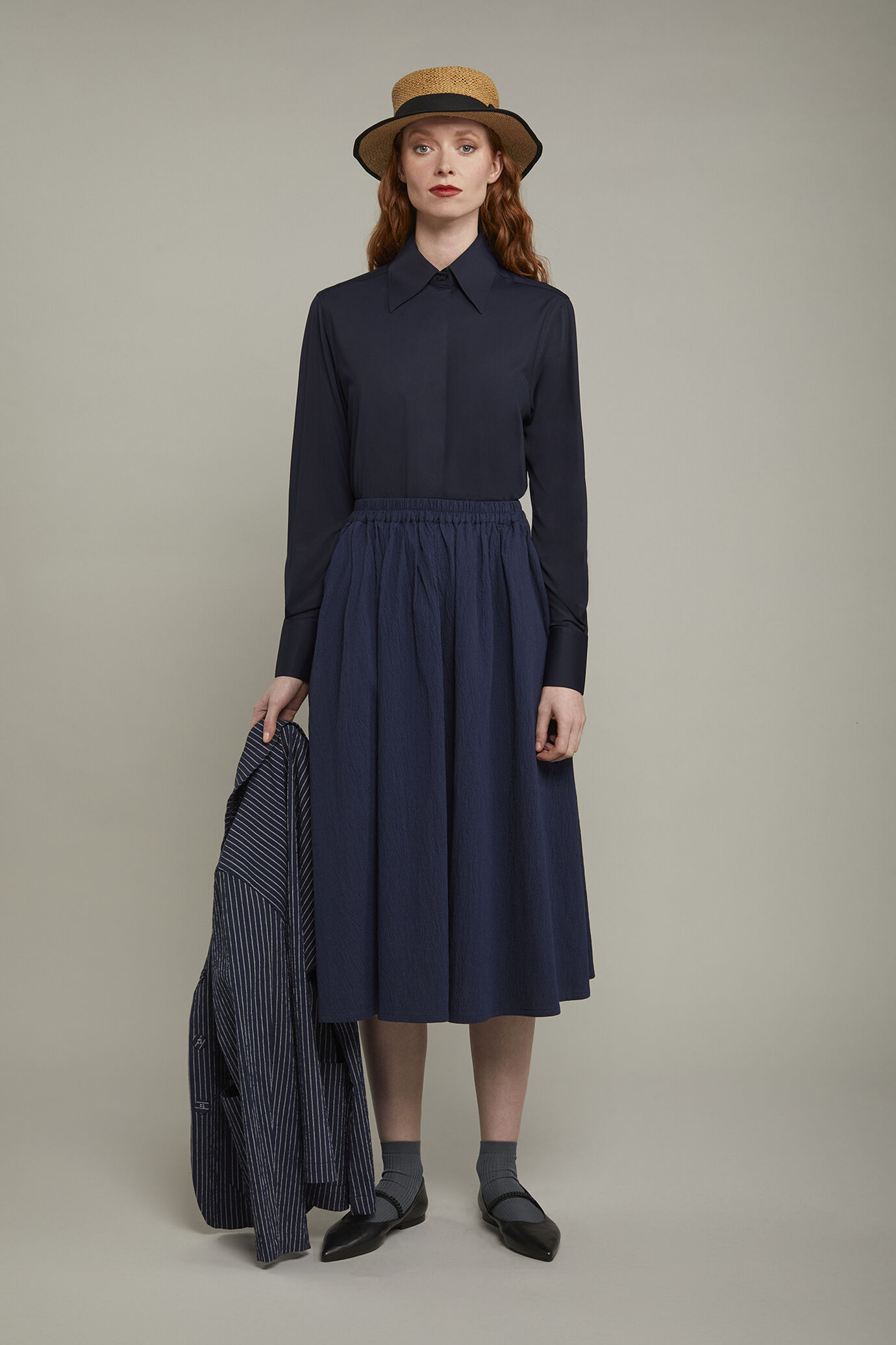 Women's solid color embossed cotton skirt regular fit image number 0