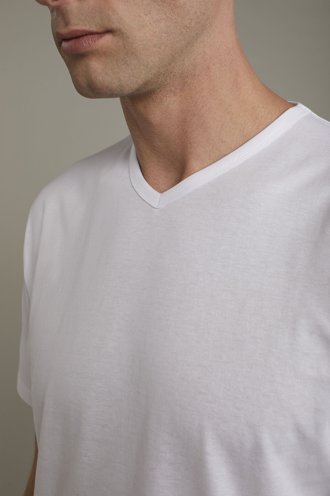 Herren-T-Shirt mit V-Ausschnitt aus 100 % Baumwolljersey in normaler Passform image number 3
