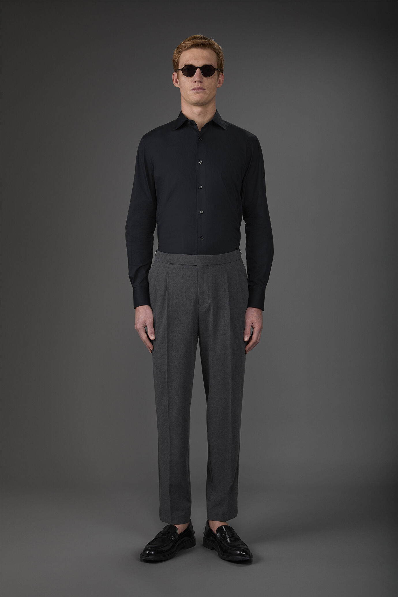 Camicia classica collo francese uomo tinta unita fiammato image number 2