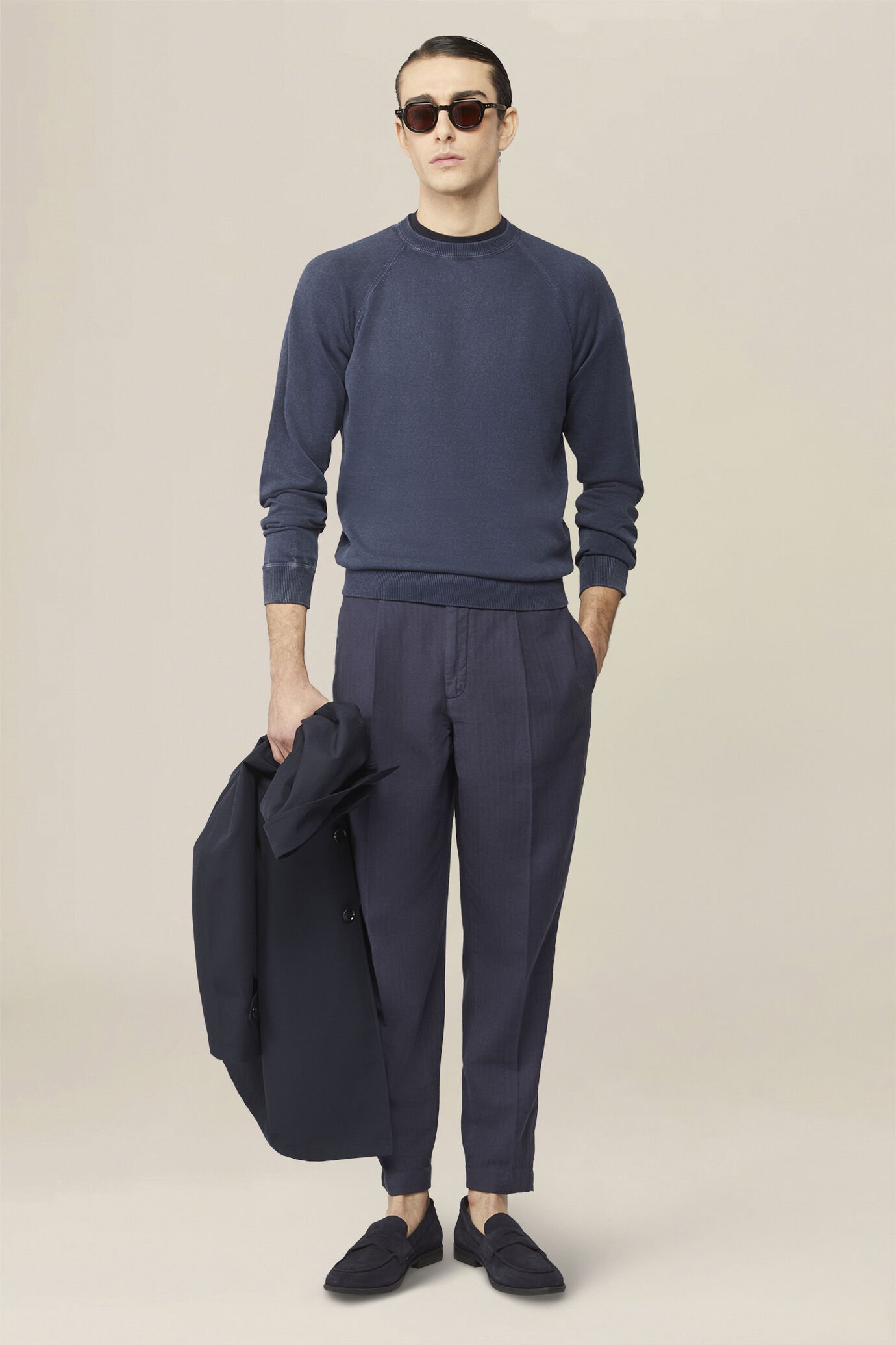 Herren-Pullover mit Rundhalsausschnitt aus reiner Baumwolle mit Raglan&auml;rmeln image number 1