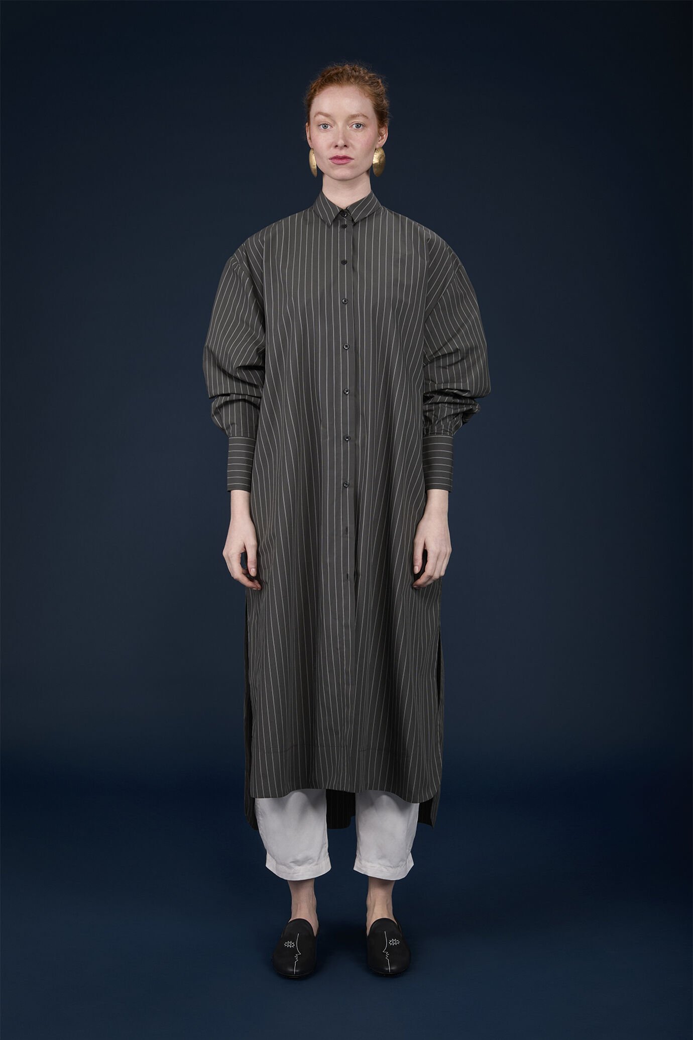Shirt dress in striped yarn-dyed fabric image number 1