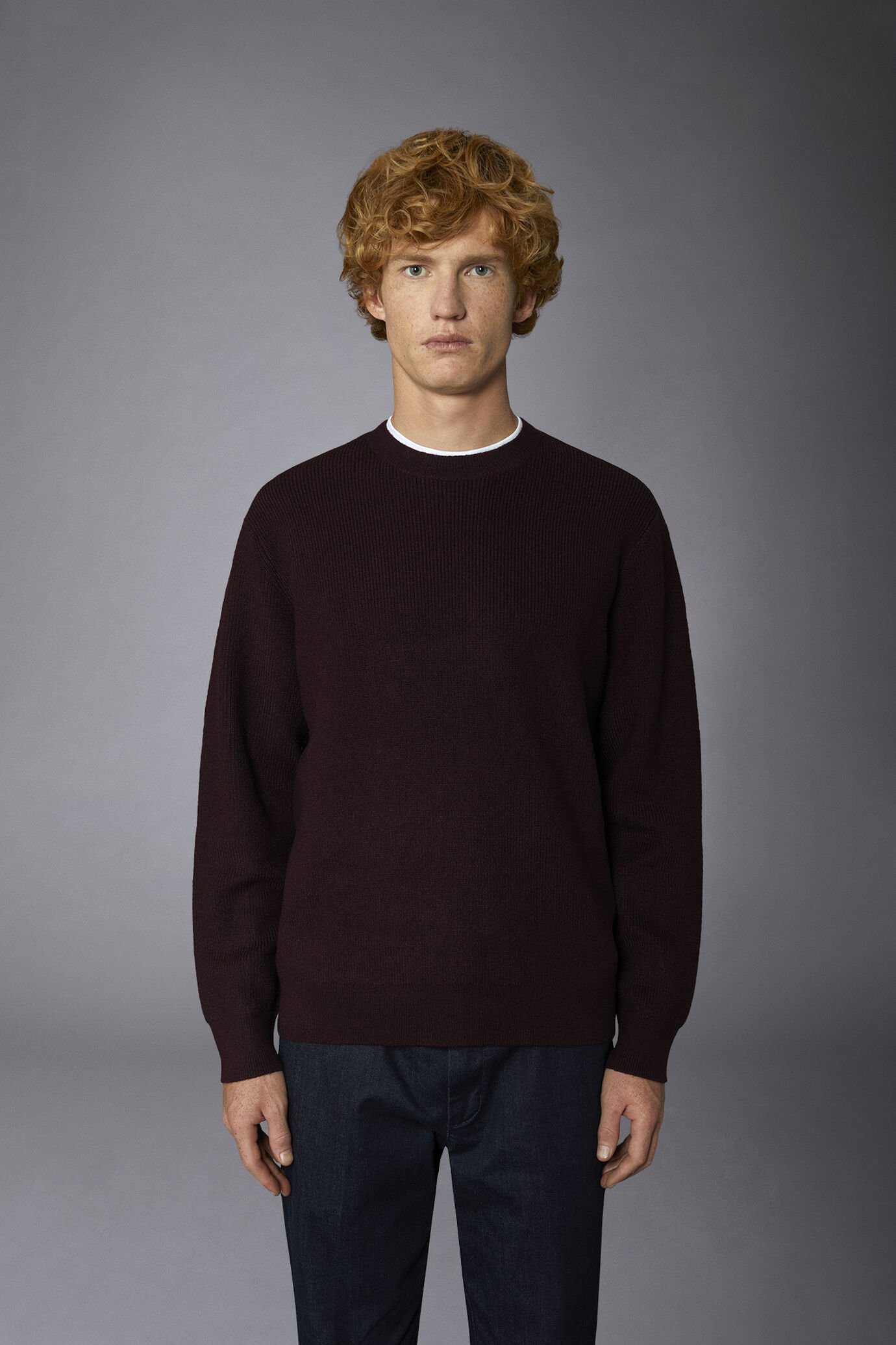 Maglia uomo girocollo con lavorazione a costa inglese regular fit image number 3