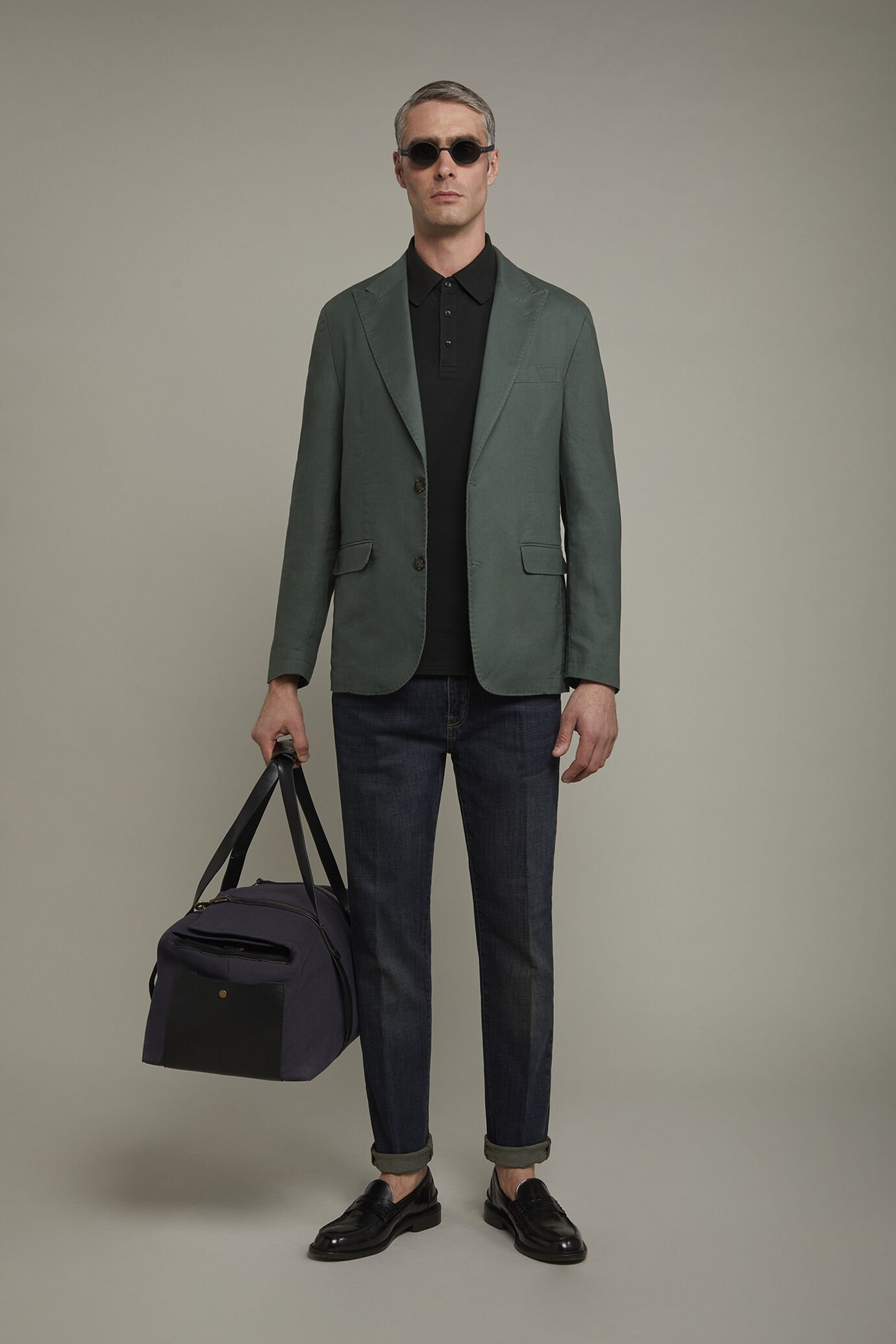 Giacca uomo tessuto lino e cotone sfoderata monopetto con rever a lancia regular fit