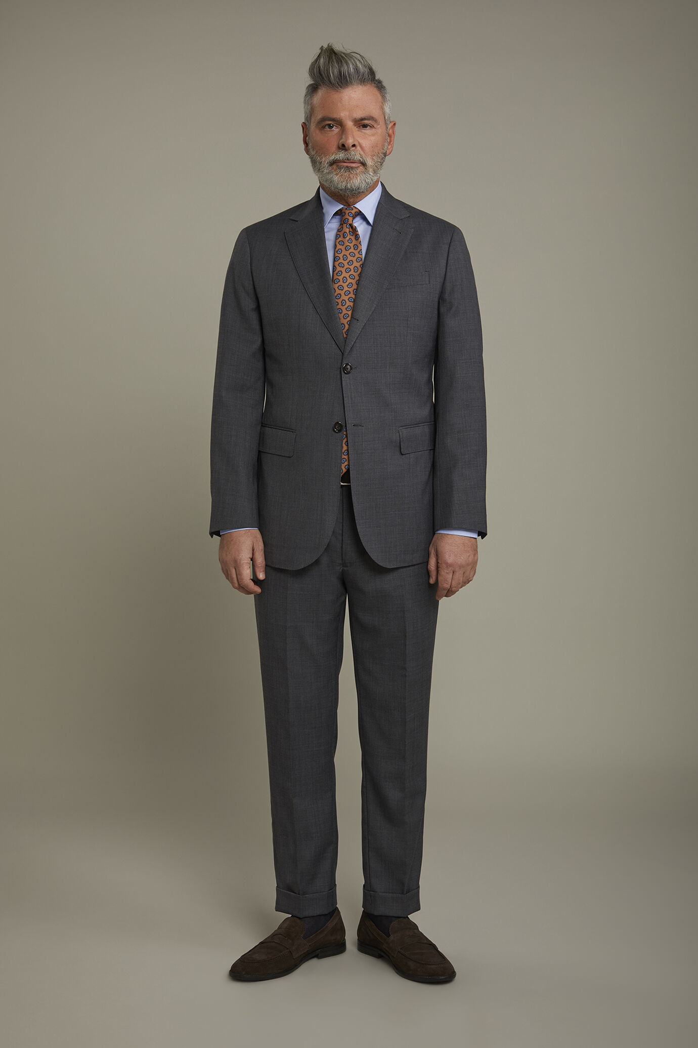 Men's single-breasted Wool Blend suit with regular fit grisaille design image number 2