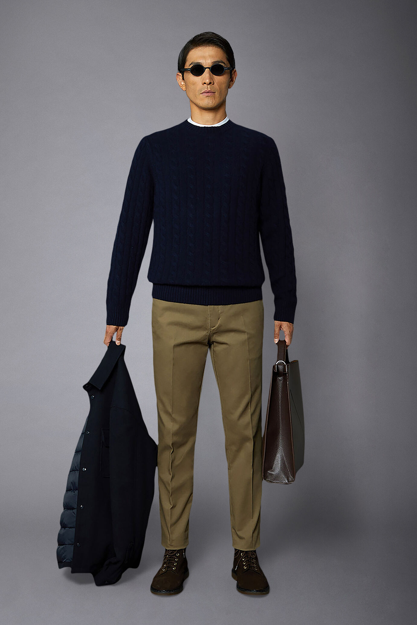Maglia uomo a trecce girocollo in misto lana lambswool a regular fit image number 0
