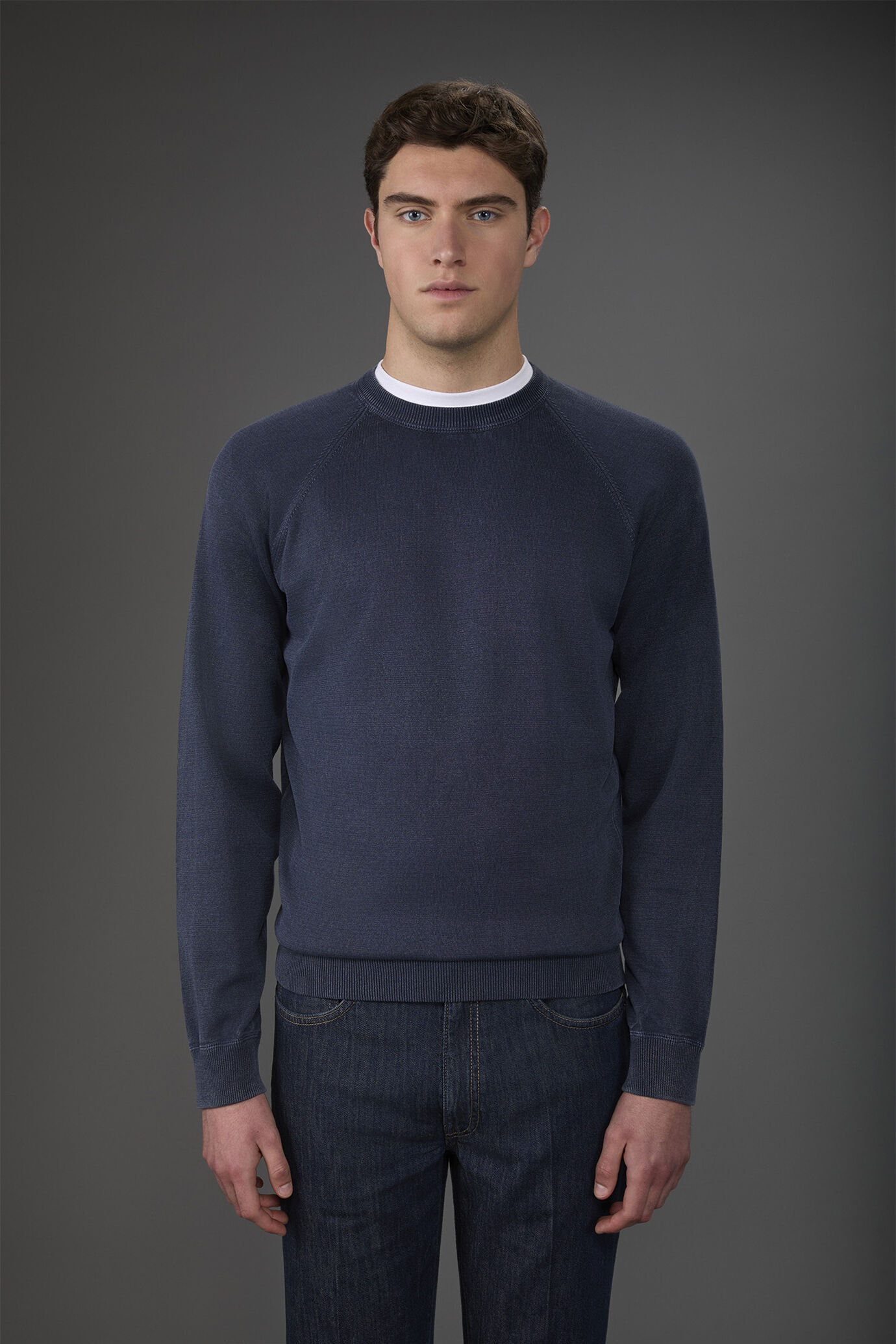 Maglia uomo girocollo 100% cotone con maniche raglan