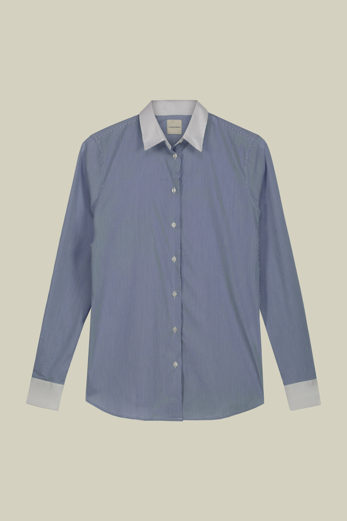 Classic women's shirt with single-colour collar and cuffs and yarn-dyed striped fabric image number 4