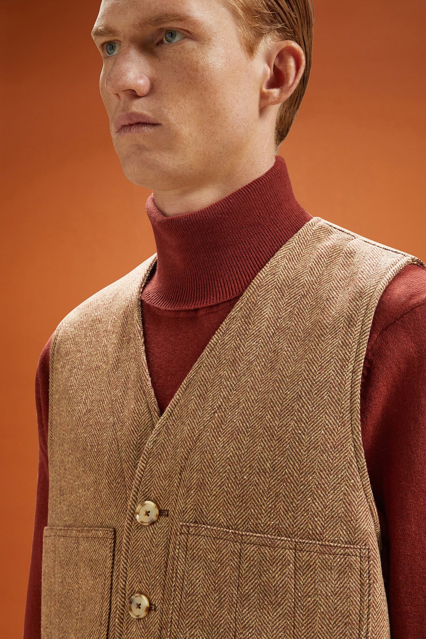 Einreihige Herrenweste mit V-Ausschnitt und Grätenmuster aus Tweed-Wollgemisch in normaler Passform image number 3