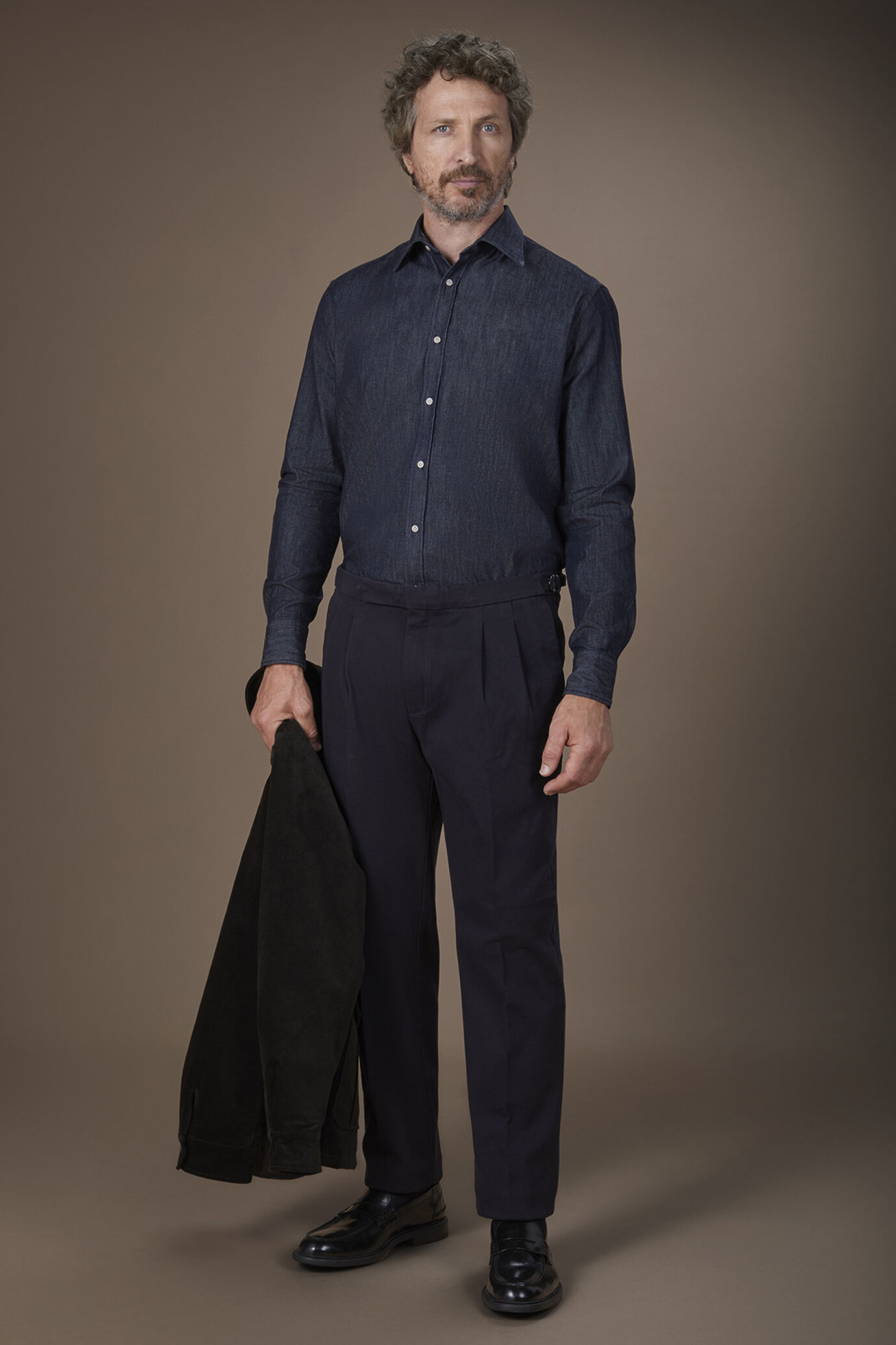 Men's heavy canvas trousers with double pinces and comfort fit image number 0