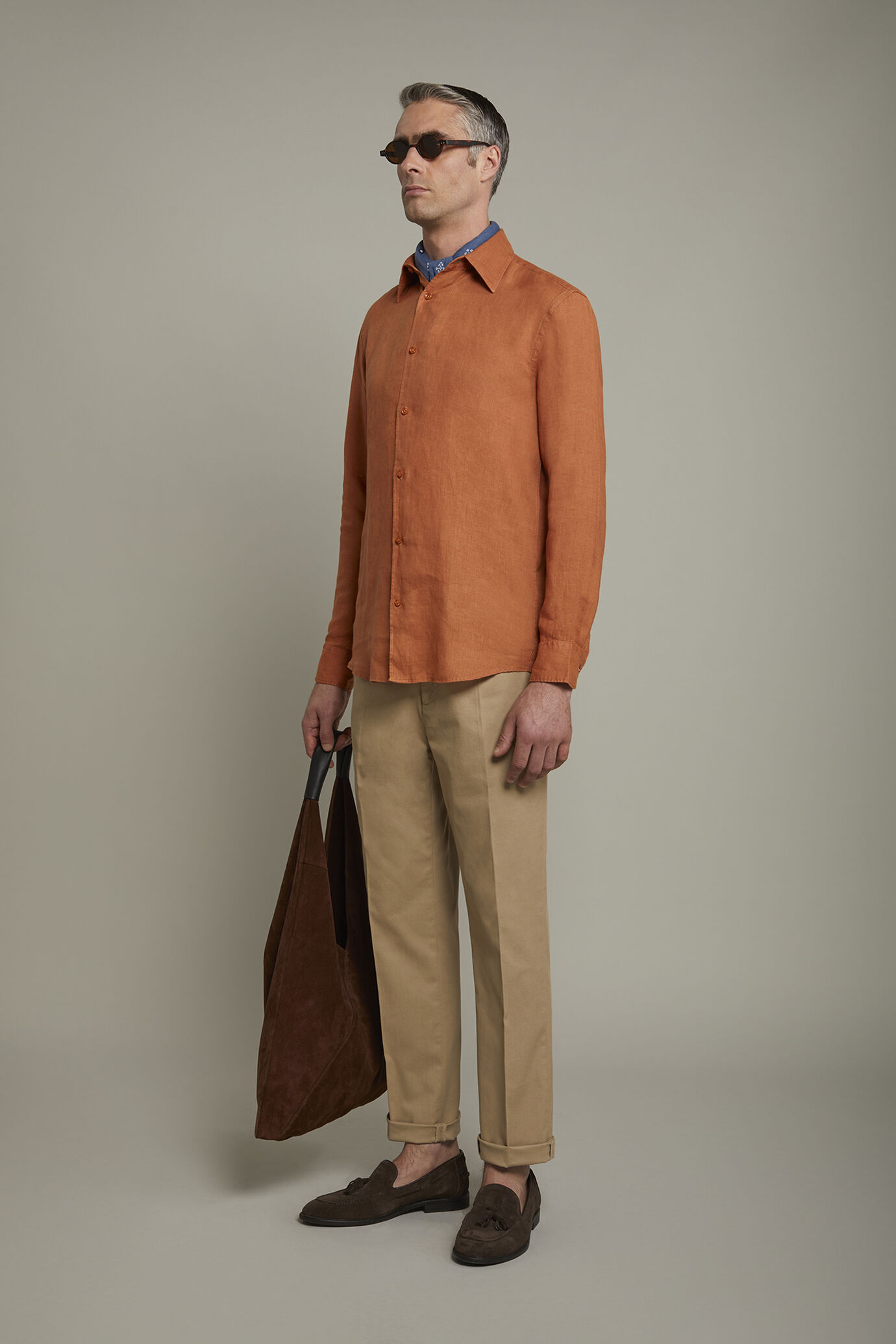 Classic men's trousers with pinces comfort fit dobby cotton fabric image number 1