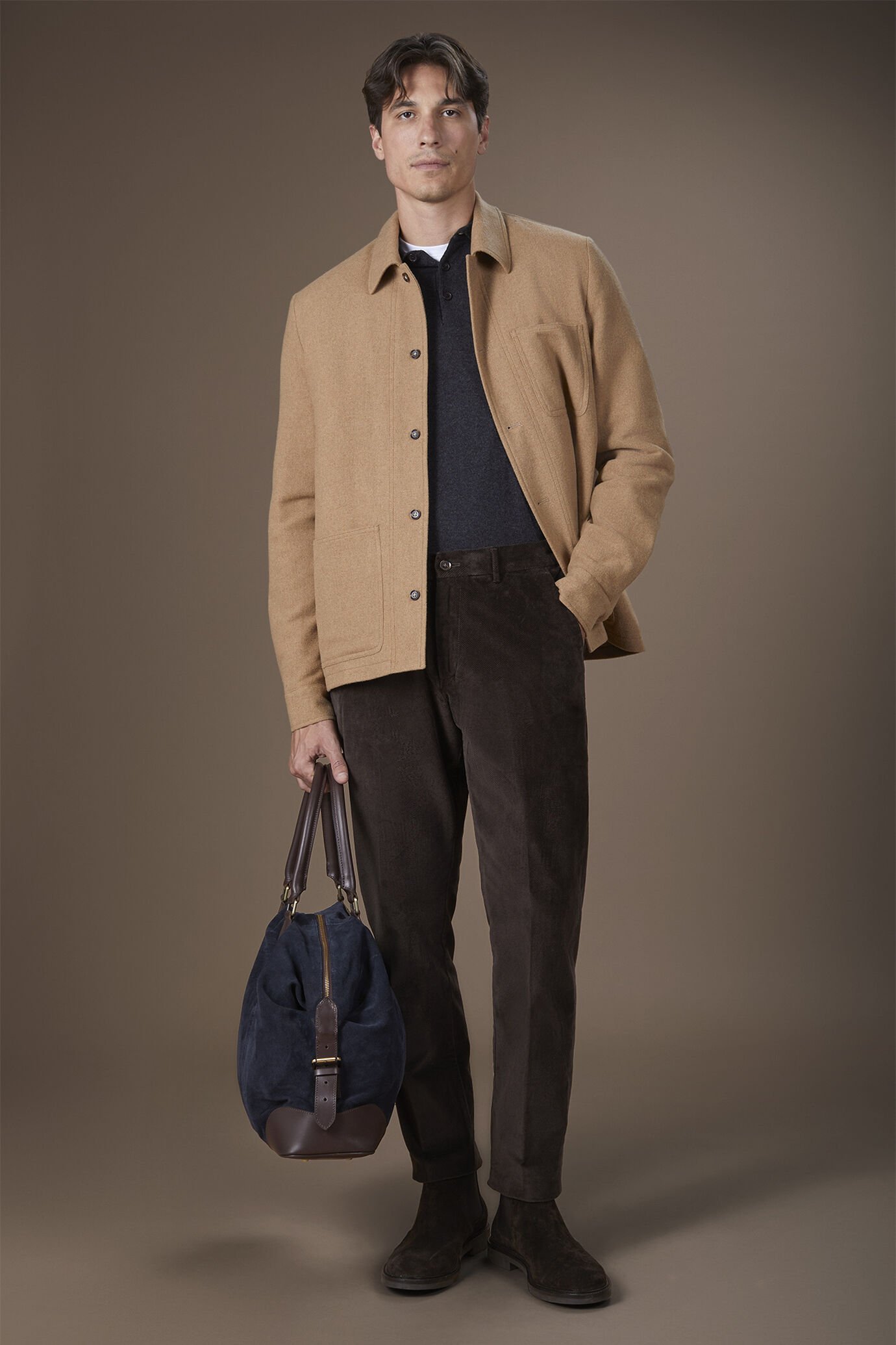 Men's overshirts in wool blend fabric with herringbone pattern regular fit image number 0