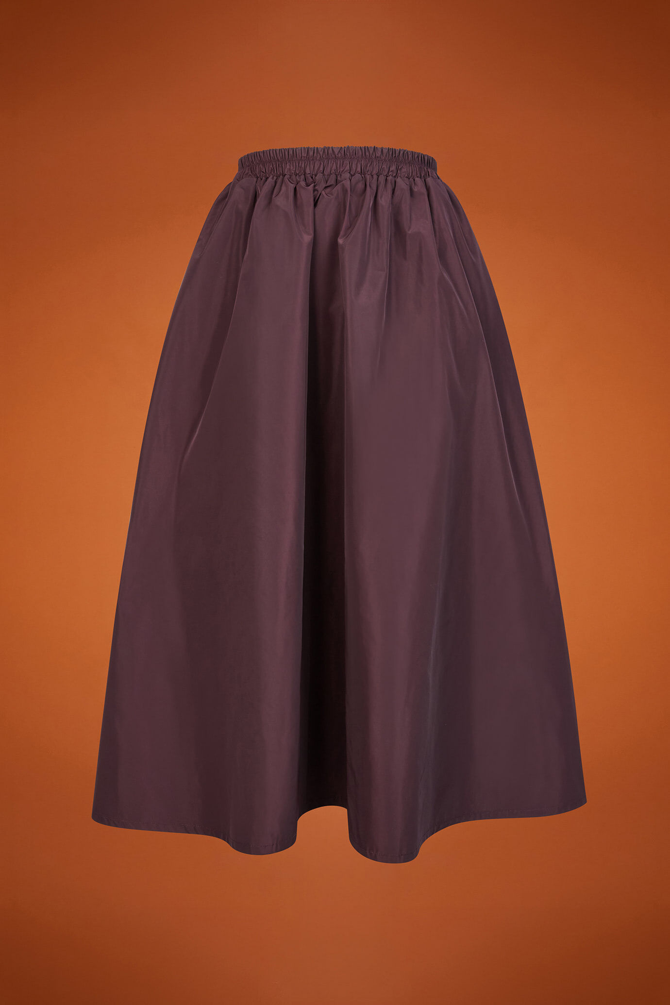 Jupe longue ballon pour femme en taffetas uni avec taille élastiquée, coupe classique image number 5