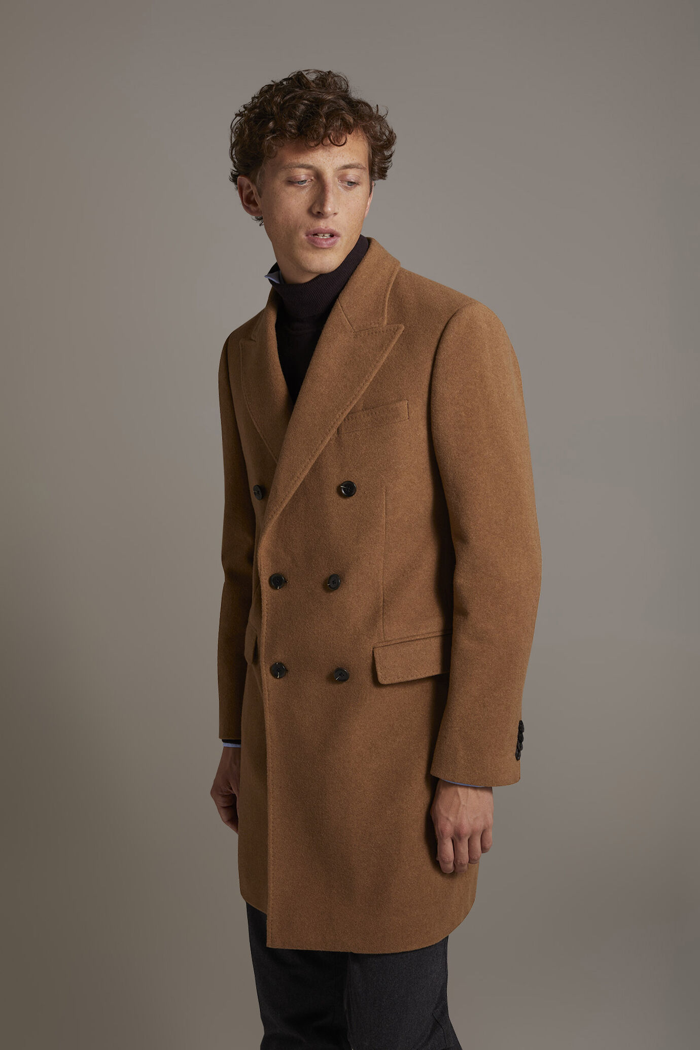 Cappotto classico doppiopetto misto lana lavorazione jersey image number 2