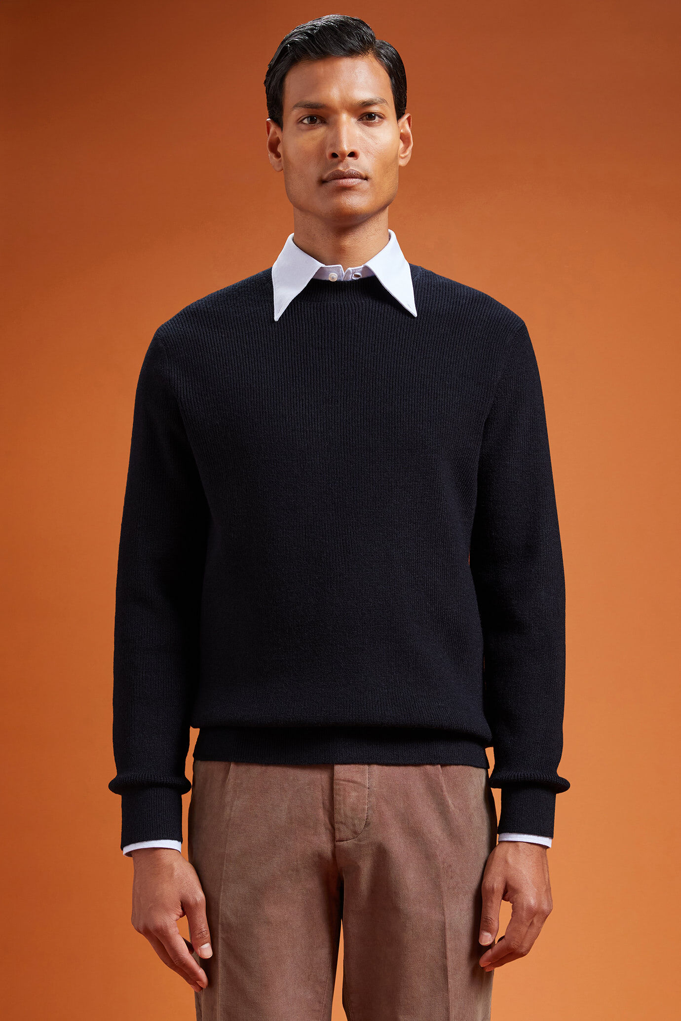 Men's ribbed knit crew neck jumper in a regular fit image number 0