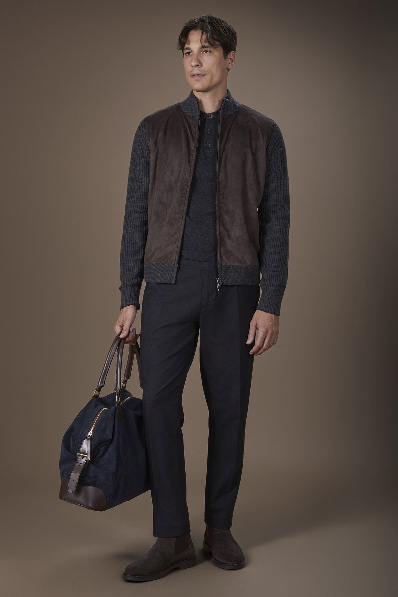 Herrenjacke aus Wollmischstrick mit Rippbündchen reguläre Passform image number 1