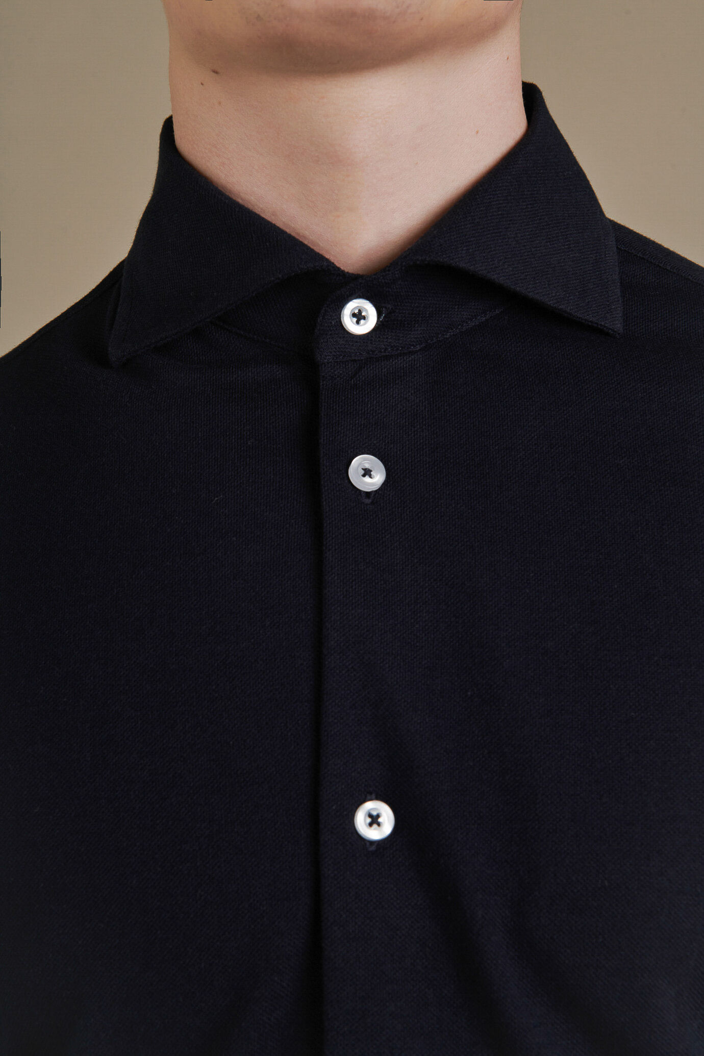 Polo-camicia manica lunga in misto cotone piquet uomo image number 2
