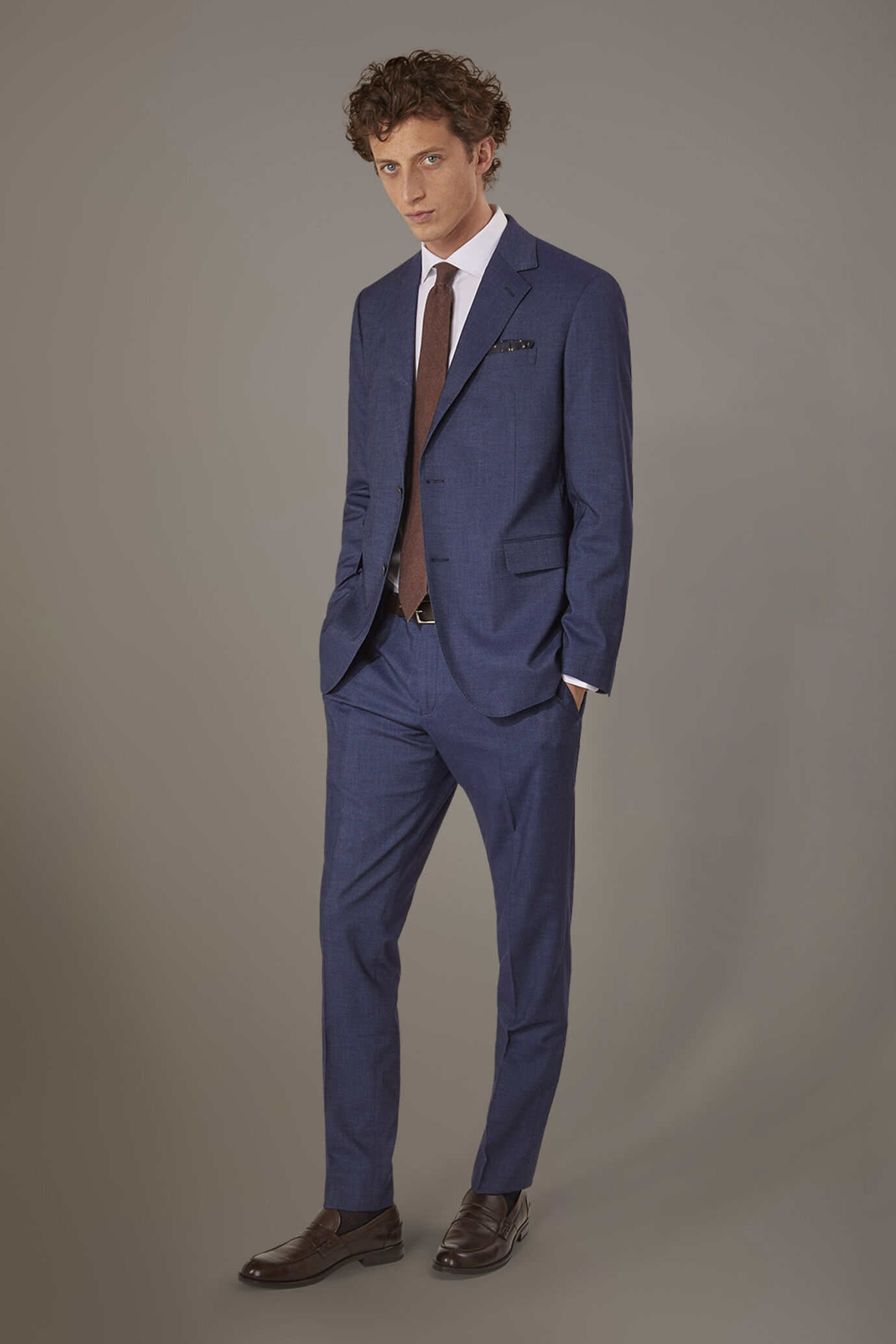 Regular fit single-breasted suit with denim effect