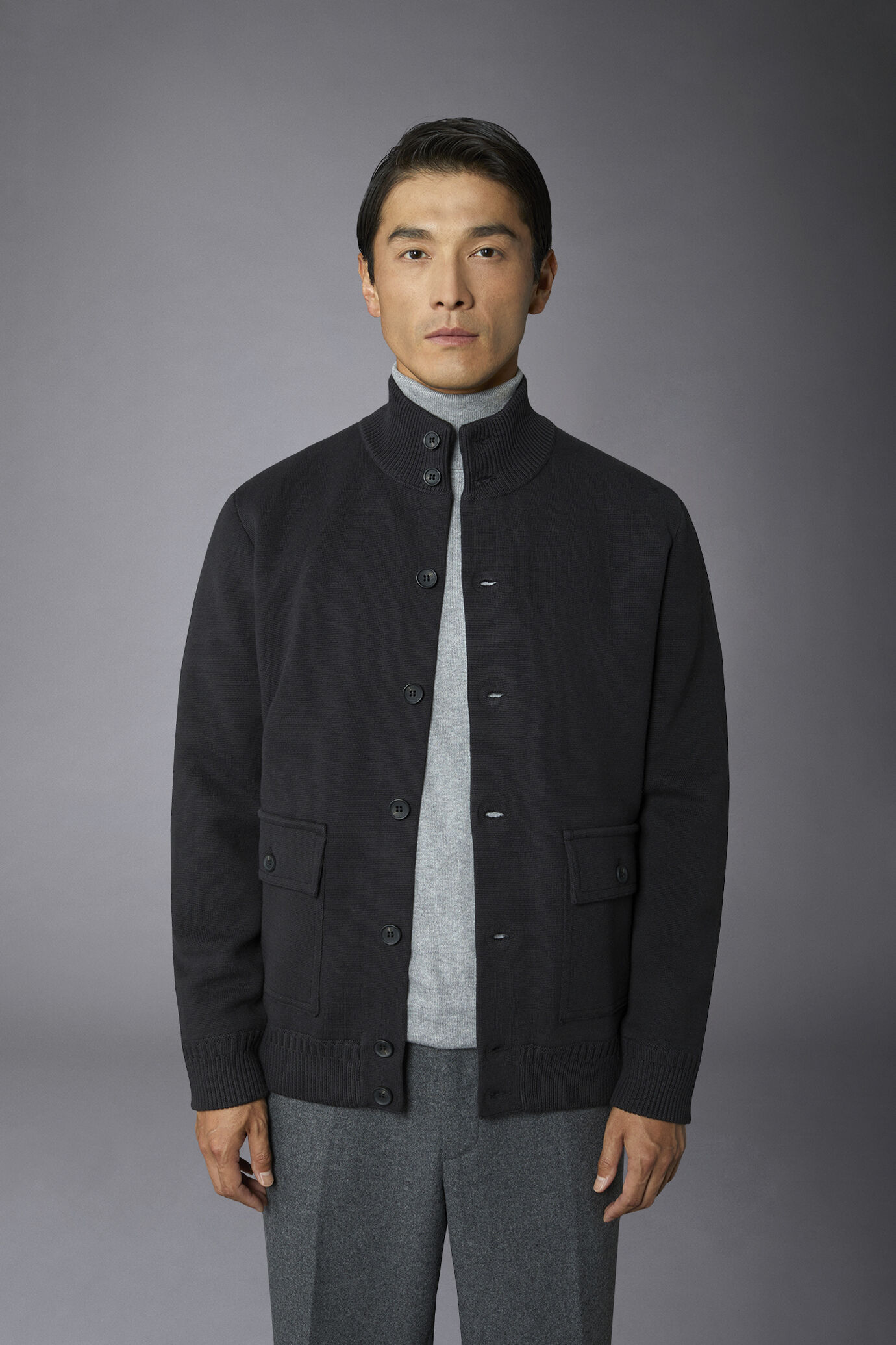 Men's lined Cotton knit jacket milan stitch image number 3