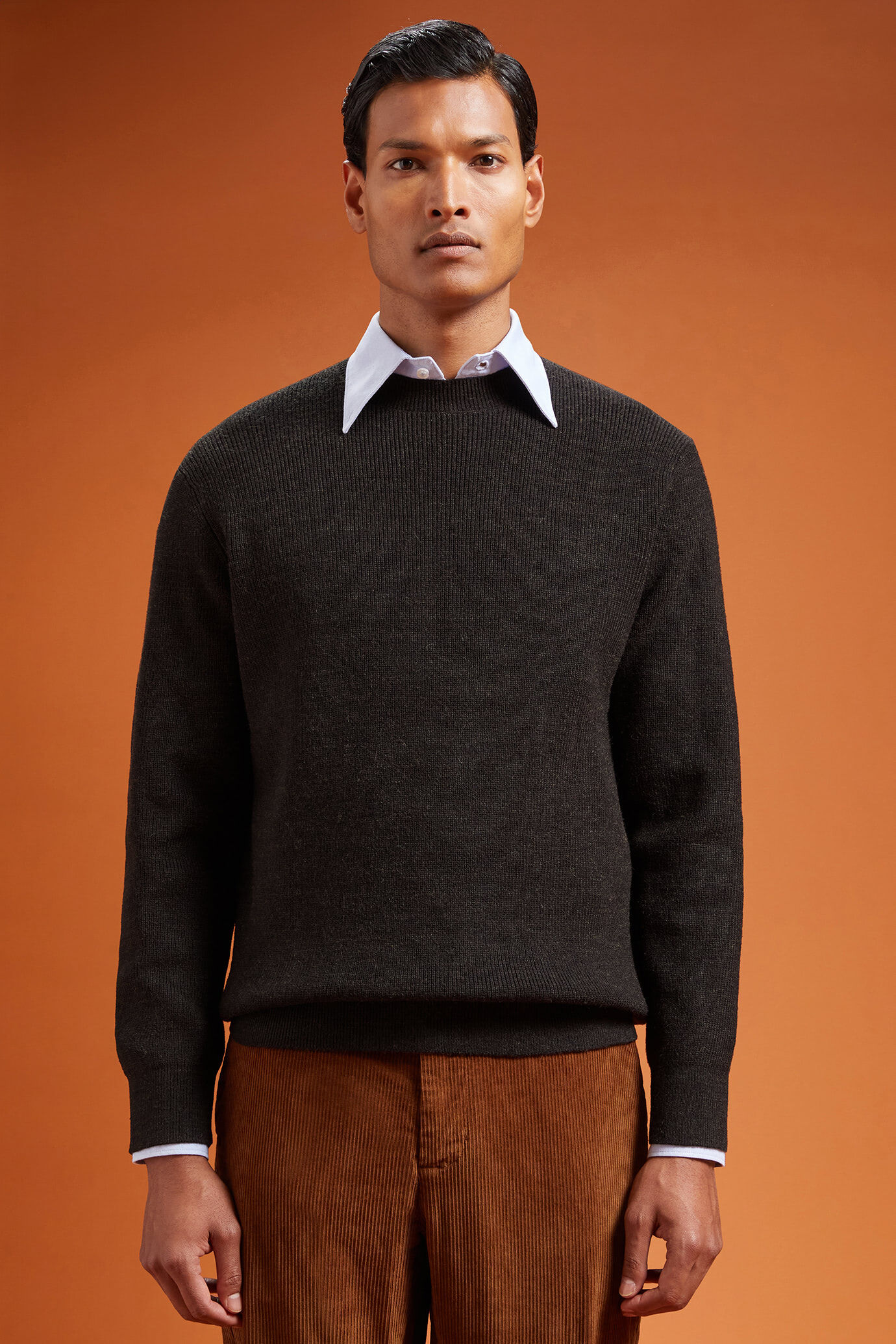 Men's ribbed knit crew neck jumper in a regular fit image number 0