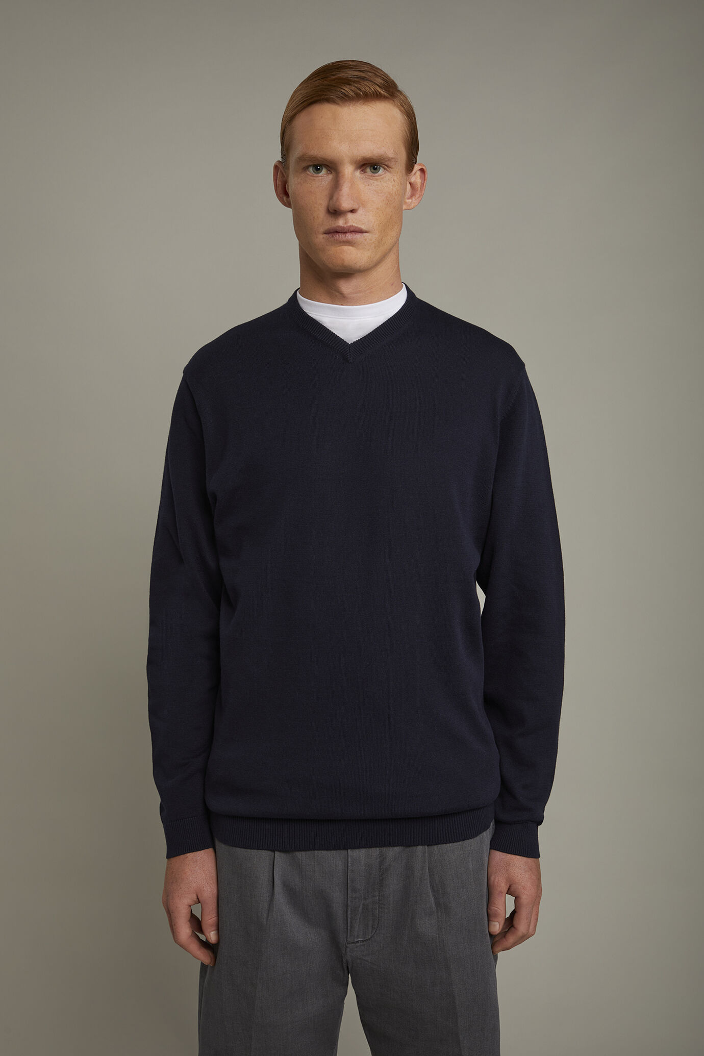 Herren-Pullover mit V-Ausschnitt aus 100 % Baumwolle in normaler Passform image number 2