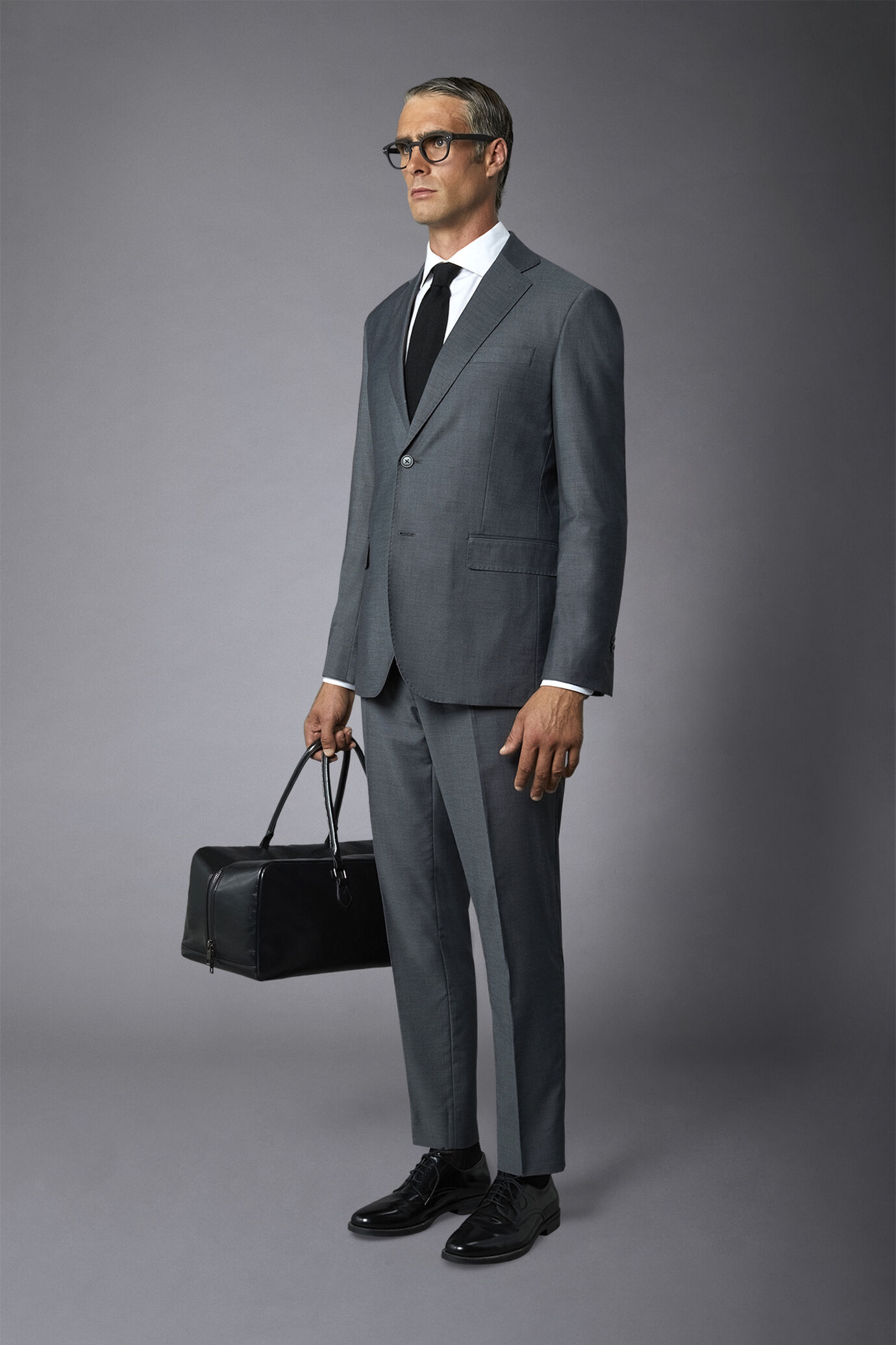Men's single-breasted suit regular fit bird's eye fabric image number 1