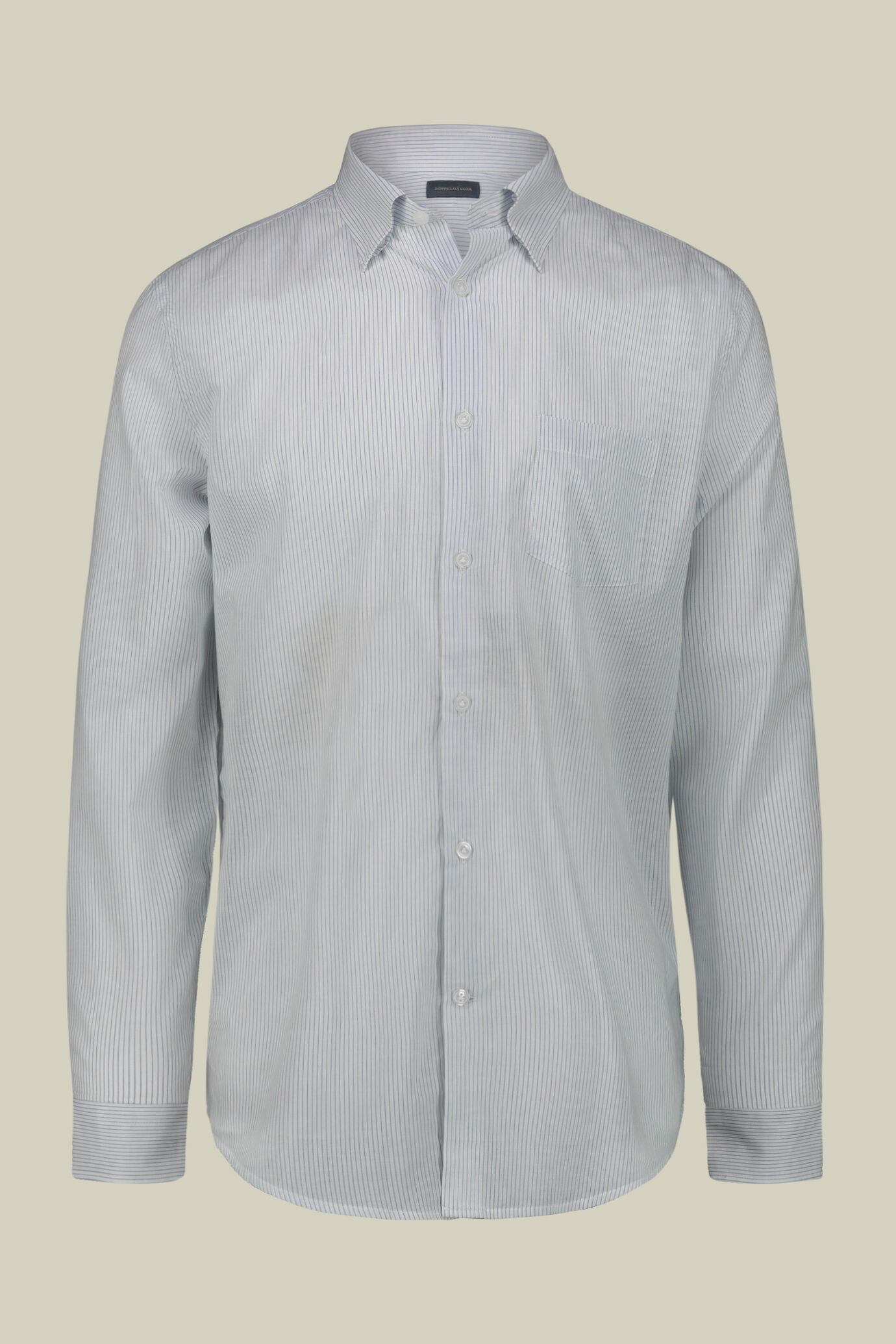 Men's concealed button down casual shirt in yarn-dyed striped washed muslin fabric image number 5