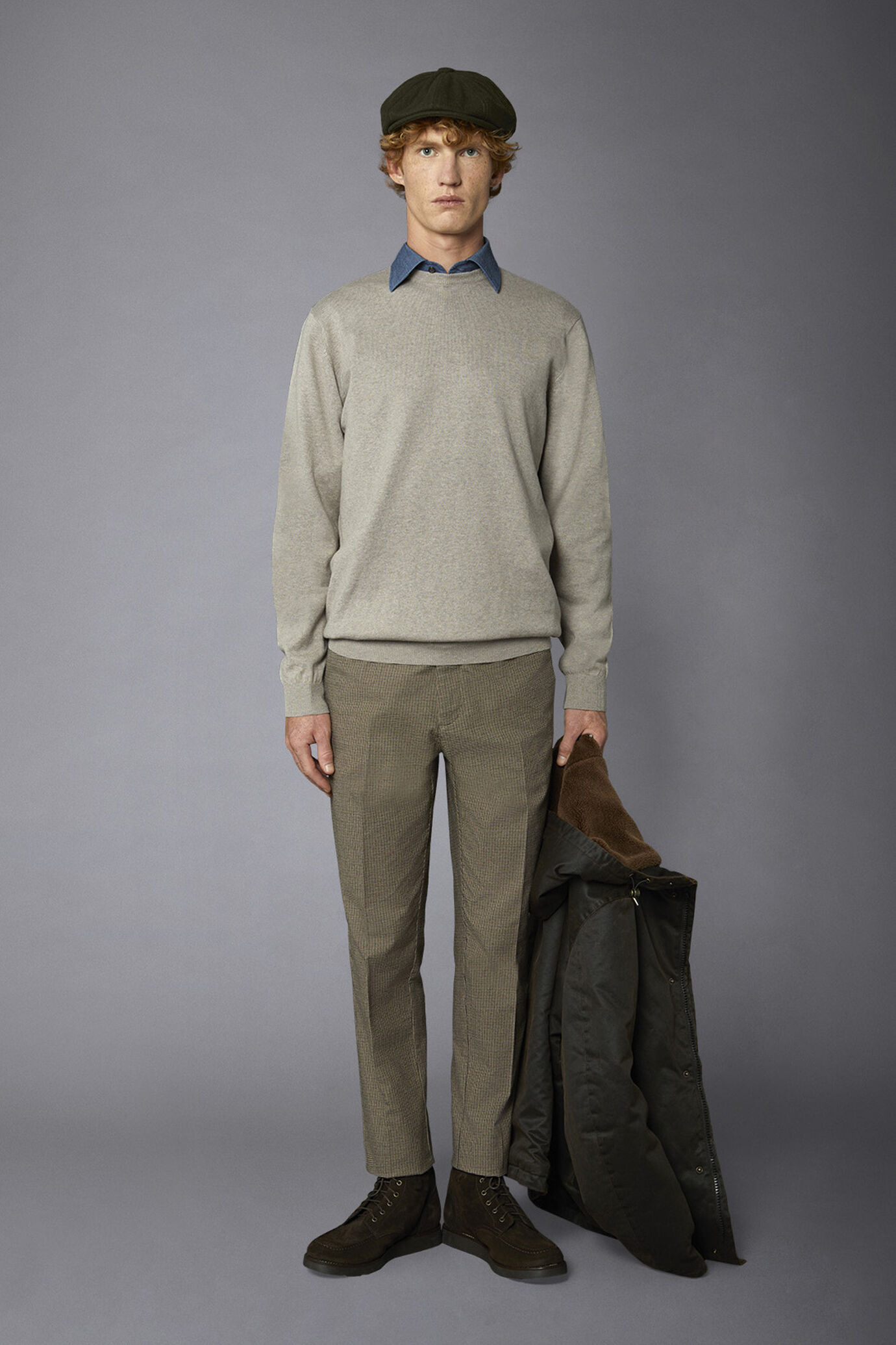 Pantalone chino uomo tessuto in cotone mano lana pied de poule regular fit image number 0